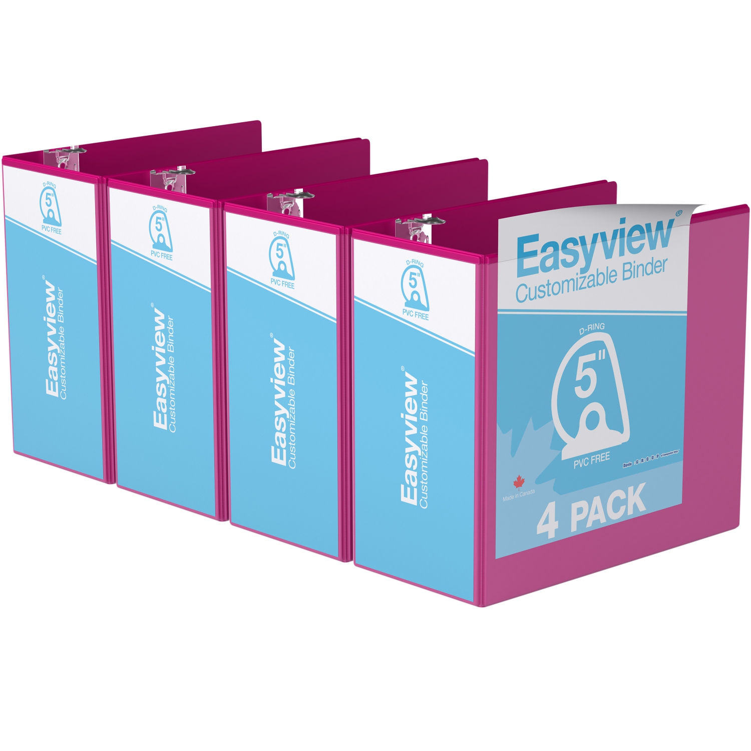 Davis Group Easyview® Premium D Ring Customizable View Binder, 4 Pack, 5" - Pink