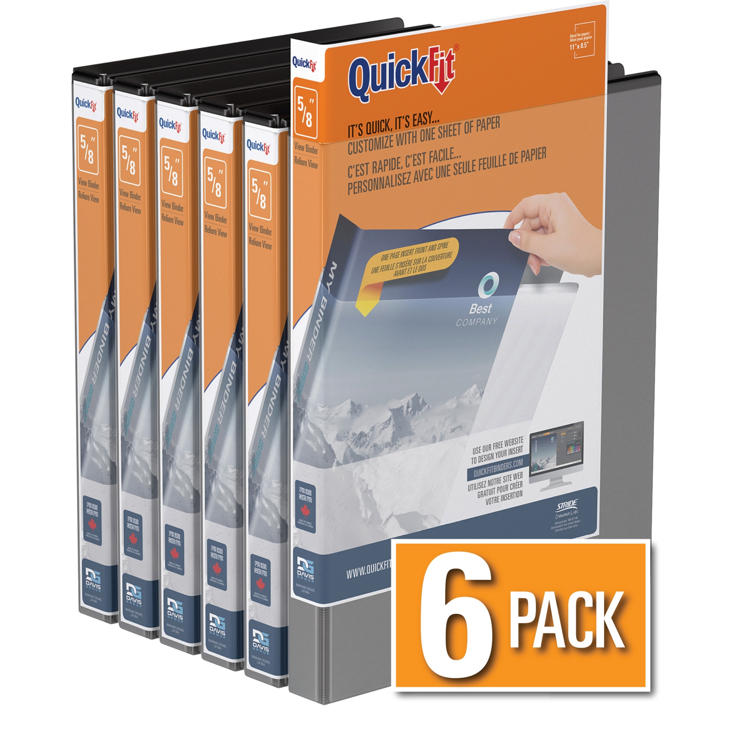 Davis Group Davis Group QuickFit® View Binder Round Ring, 6 Pack, 5/8" - Black