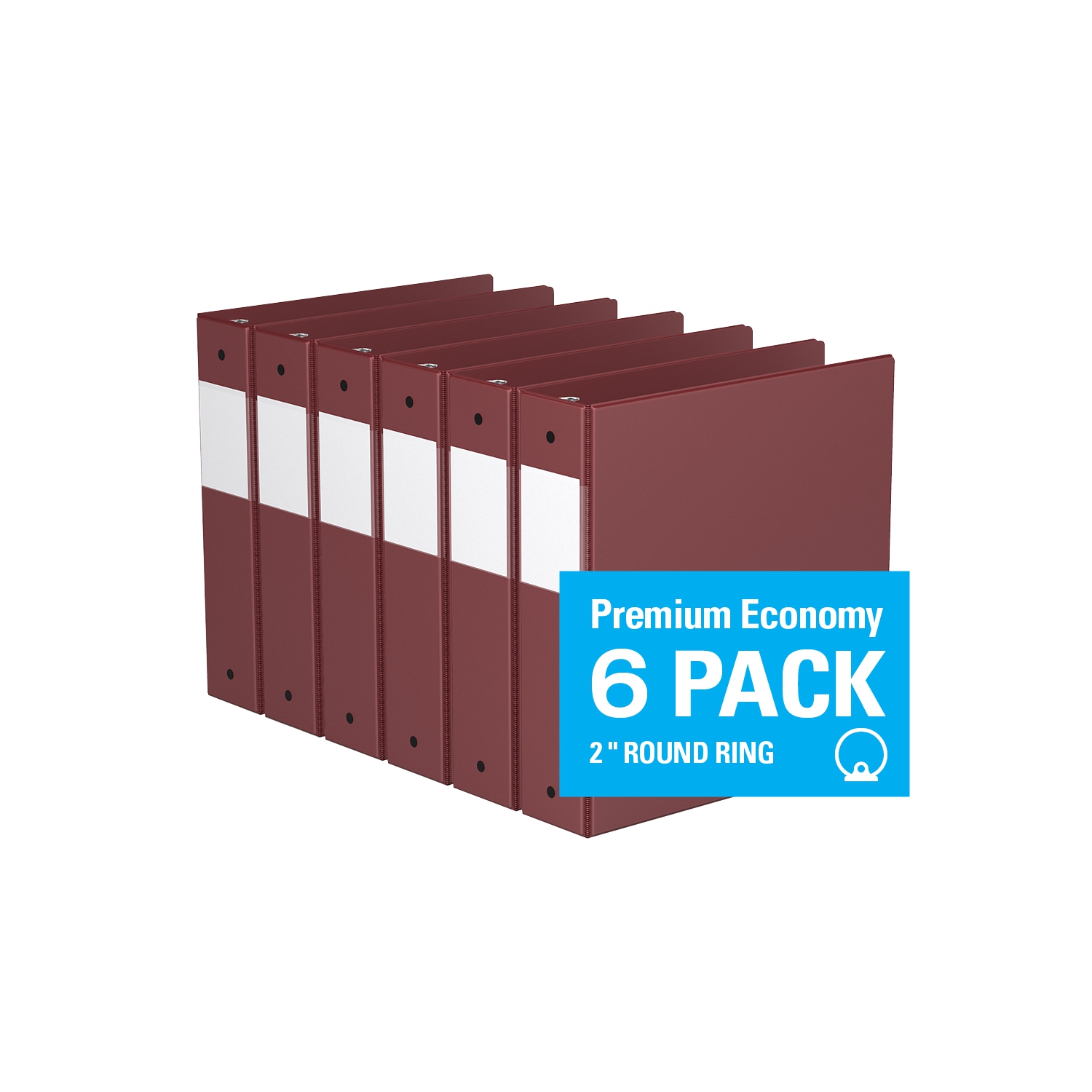 Super économie, Reliure à anneaux ronds 2 po, paquet de 6 – Bourgogne