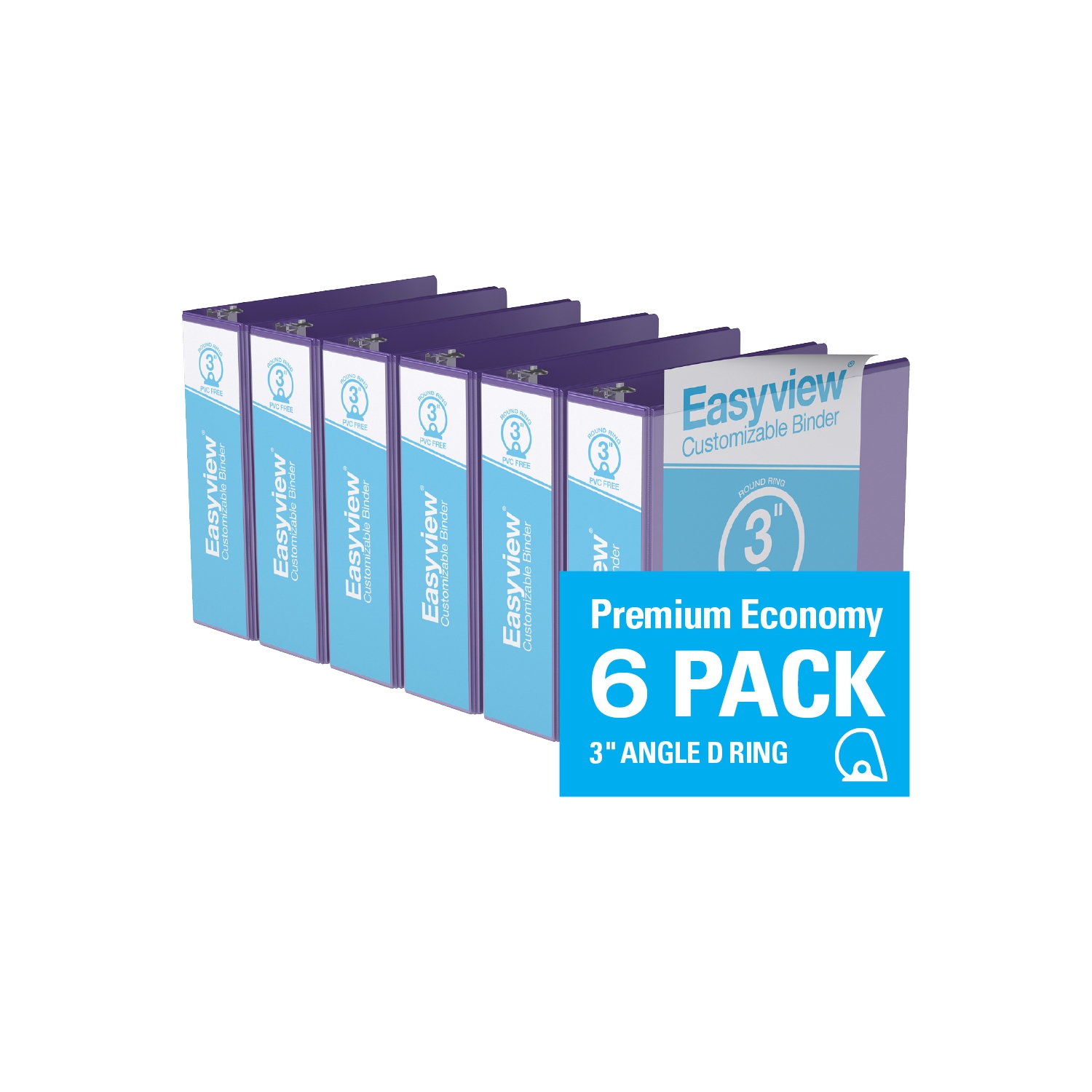 Davis Group Easyview® Premium Round Ring Customizable View Binder, 6 Pack, 3" - Purple
