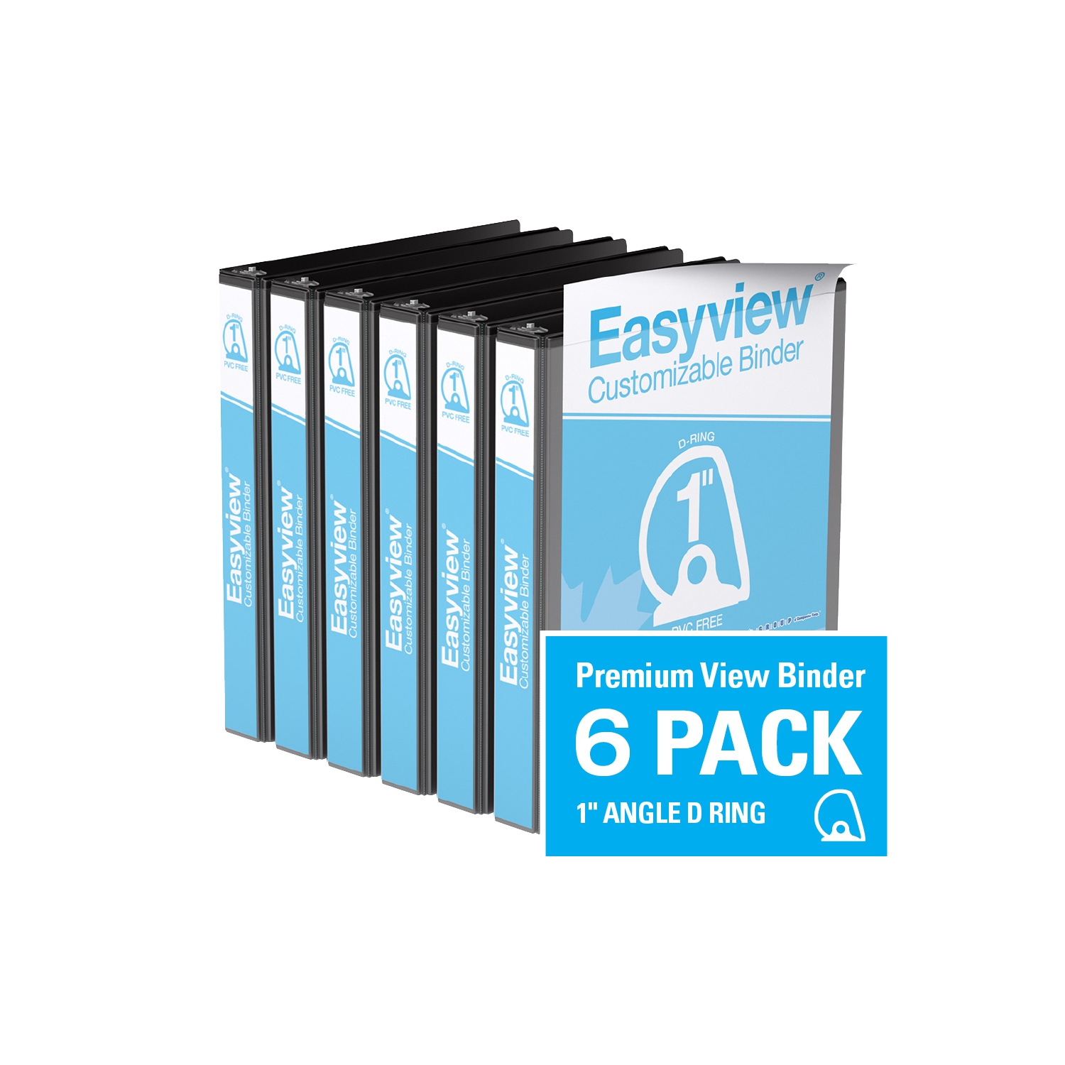 Davis Group Easyview® Premium D Ring Customizable View Binder, 6 Pack, 1" - Black