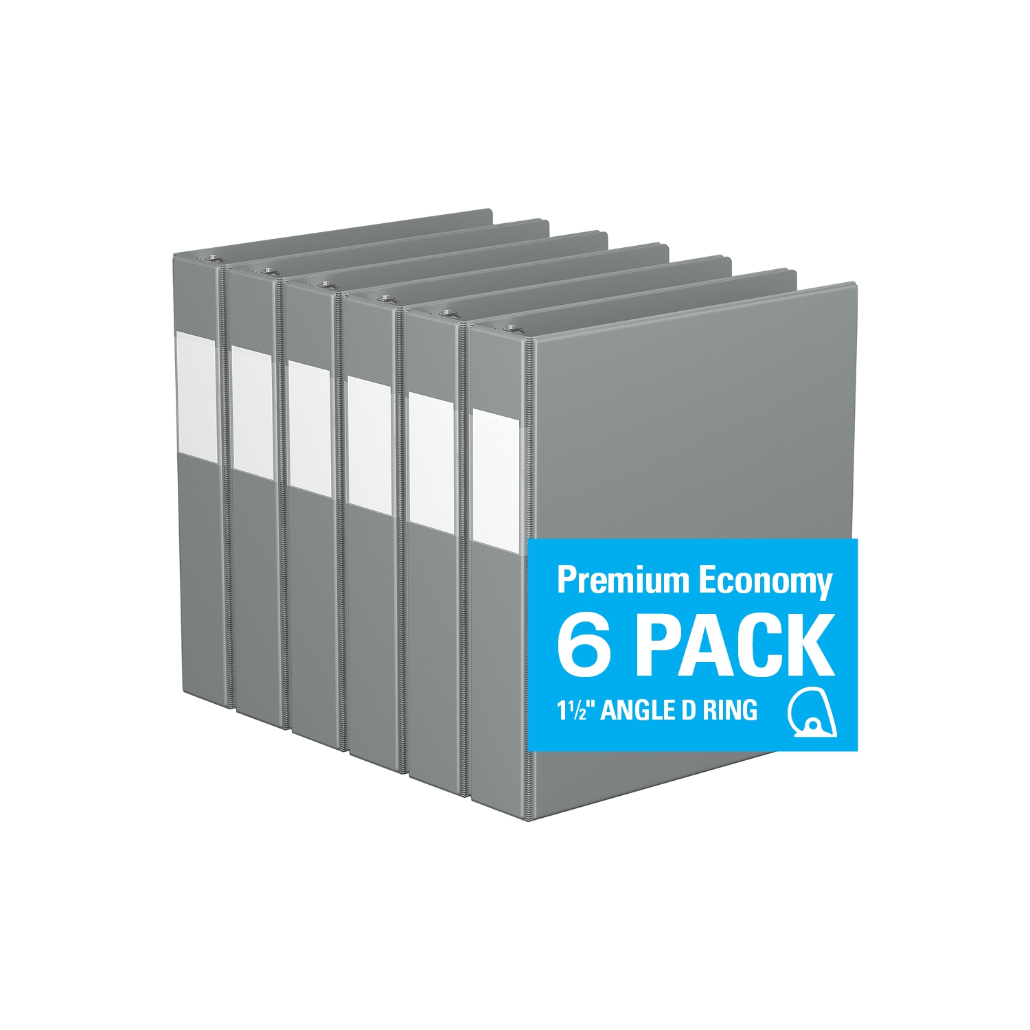 Davis Group Premium Economy D Ring Binder, 6 Pack, 1.5" - Grey