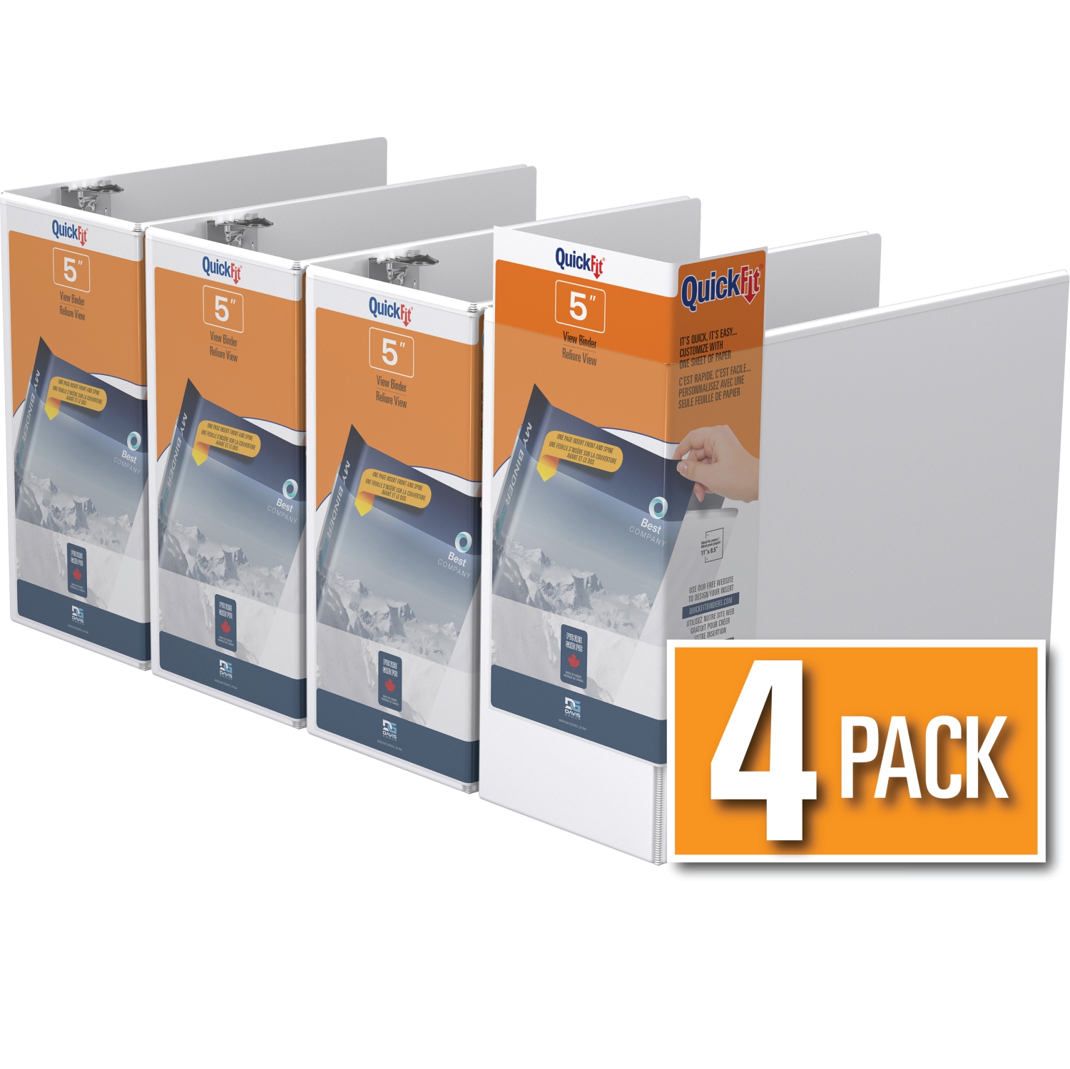 Davis Group Davis Group QuickFit® View Binder Locking D Ring, 4 Pack, 5" - White