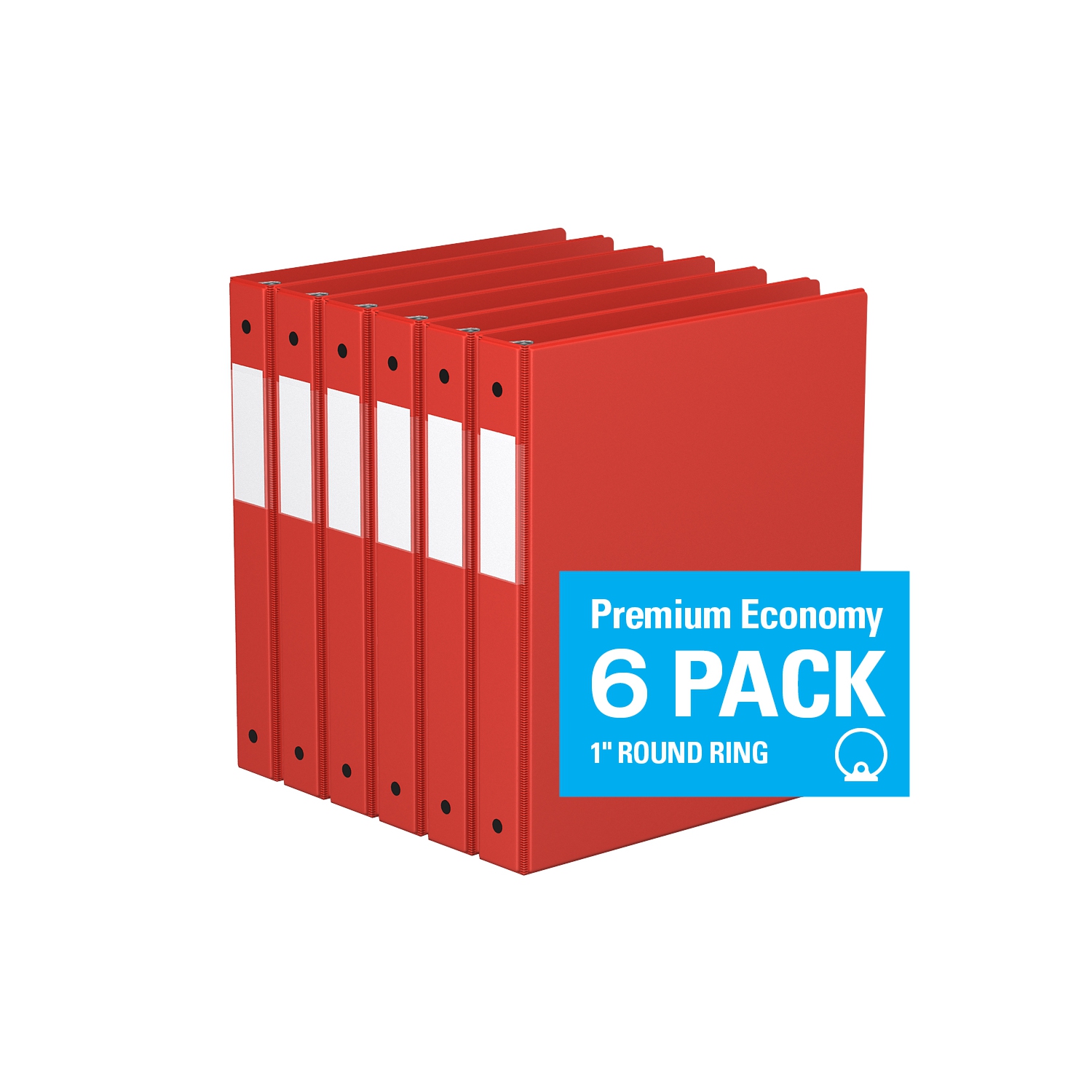Davis Group Premium Economy Round Ring Binder, 6 Pack, 1"- Red