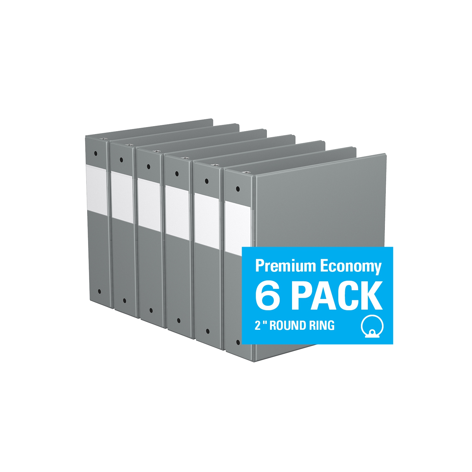 Davis Group Premium Economy Round Ring Binder, 6 Pack, 2" - Grey