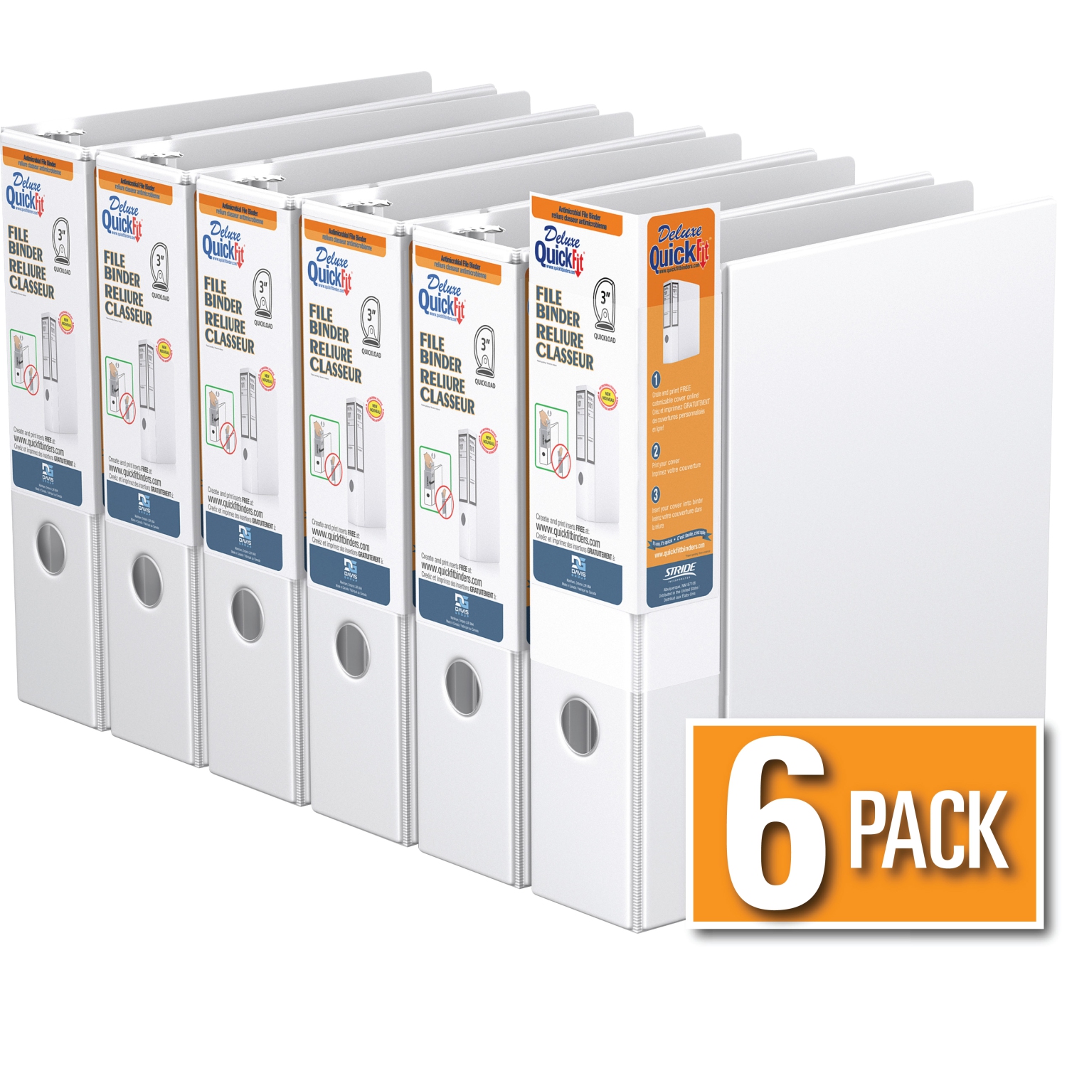 Davis Group Davis Group QuickFit® Heavy Duty File Binder Quickload D Ring, 6 Pack, 3" - White