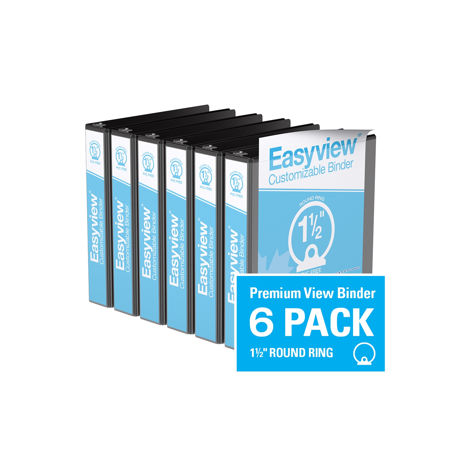 Super offre Easyview®, Reliure View à anneaux ronds 1.5 po, personnalisable, paquet de 6 - Noir