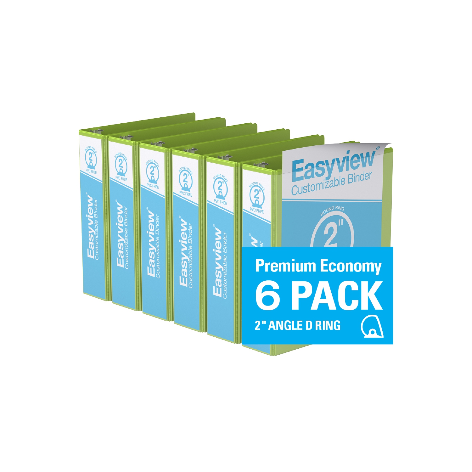 Davis Group – reliure à anneaux ronds personnalisables EasyView® Premium, 6/pqt, 2 po, vert lime