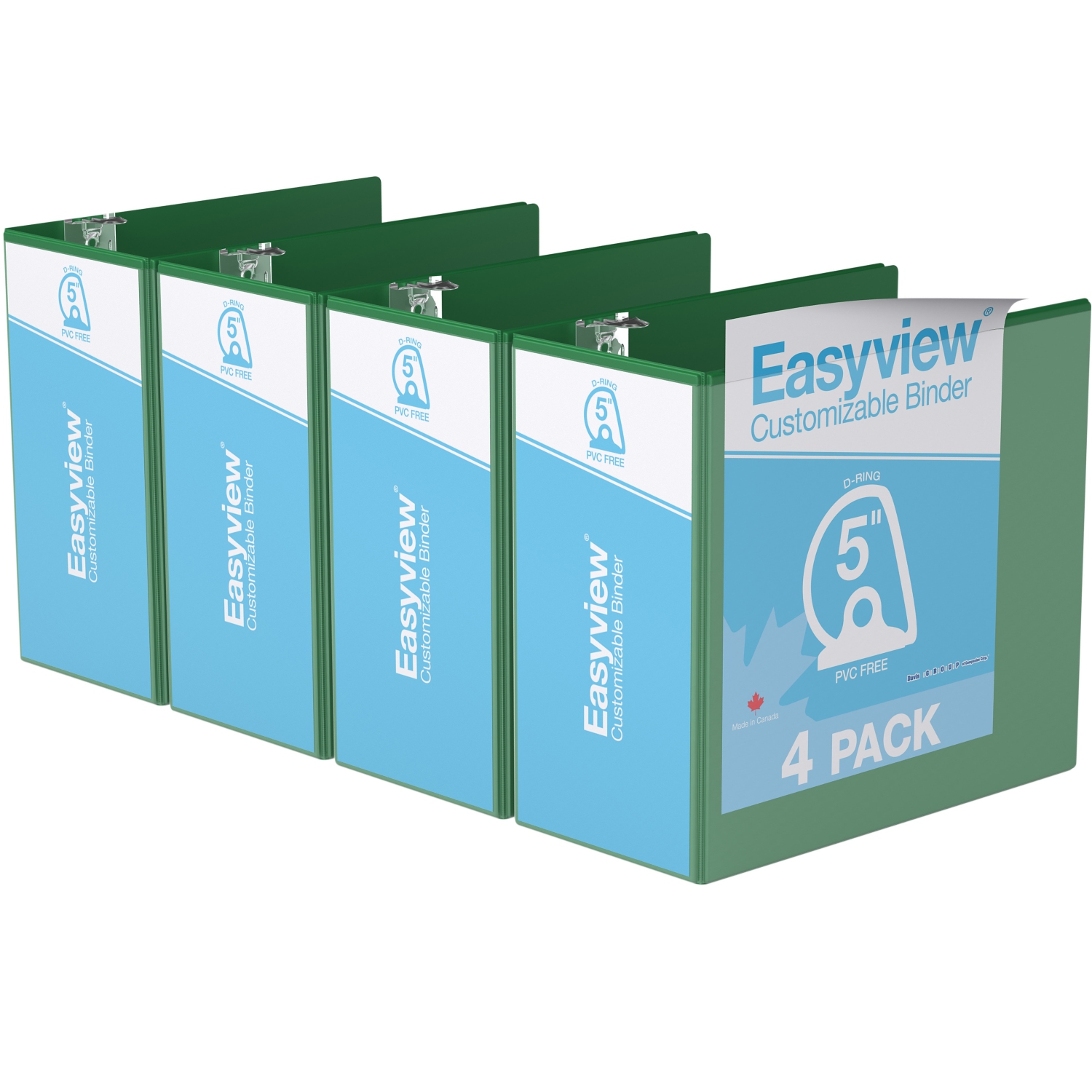 Davis Group Easyview® Premium D Ring Customizable View Binder, 4 Pack, 5" -Green