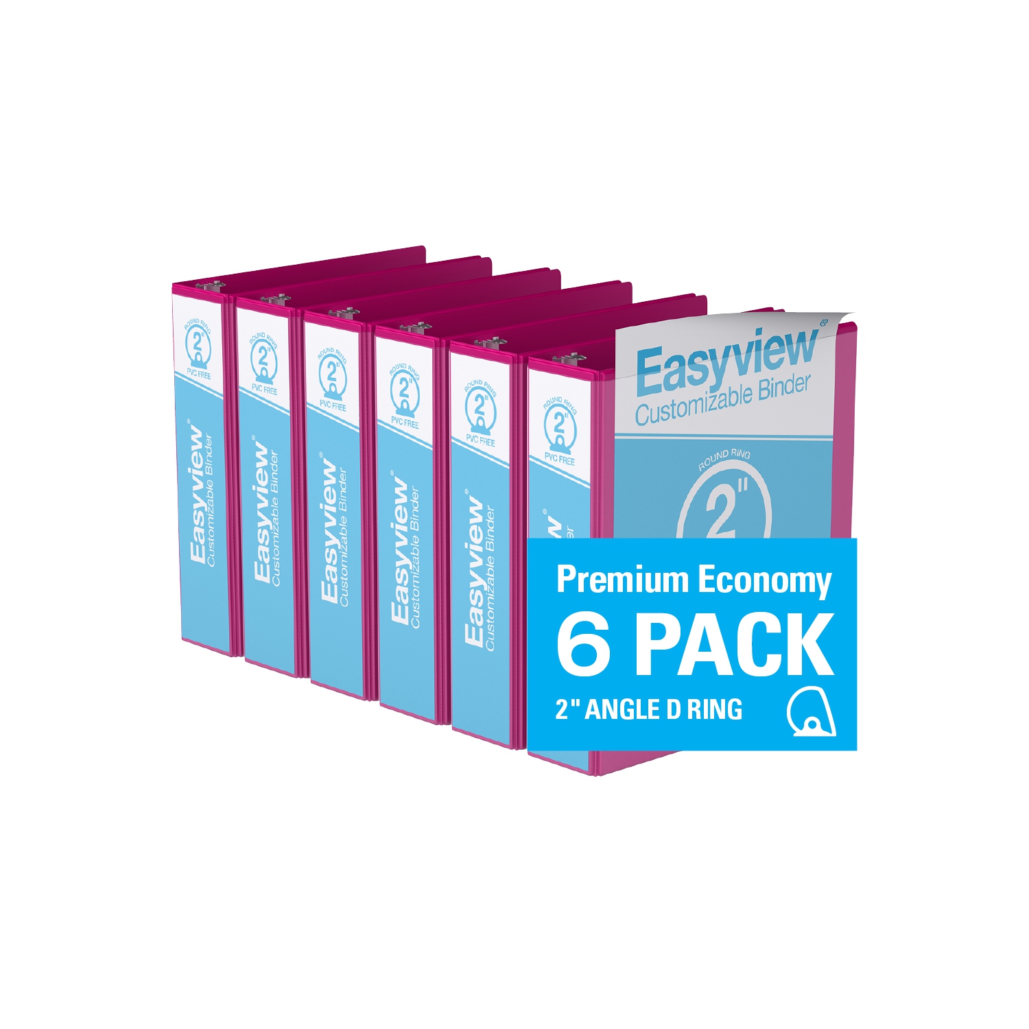 Davis Group Easyview® Premium Round Ring Customizable View Binder, 6 Pack, 2" - Pink