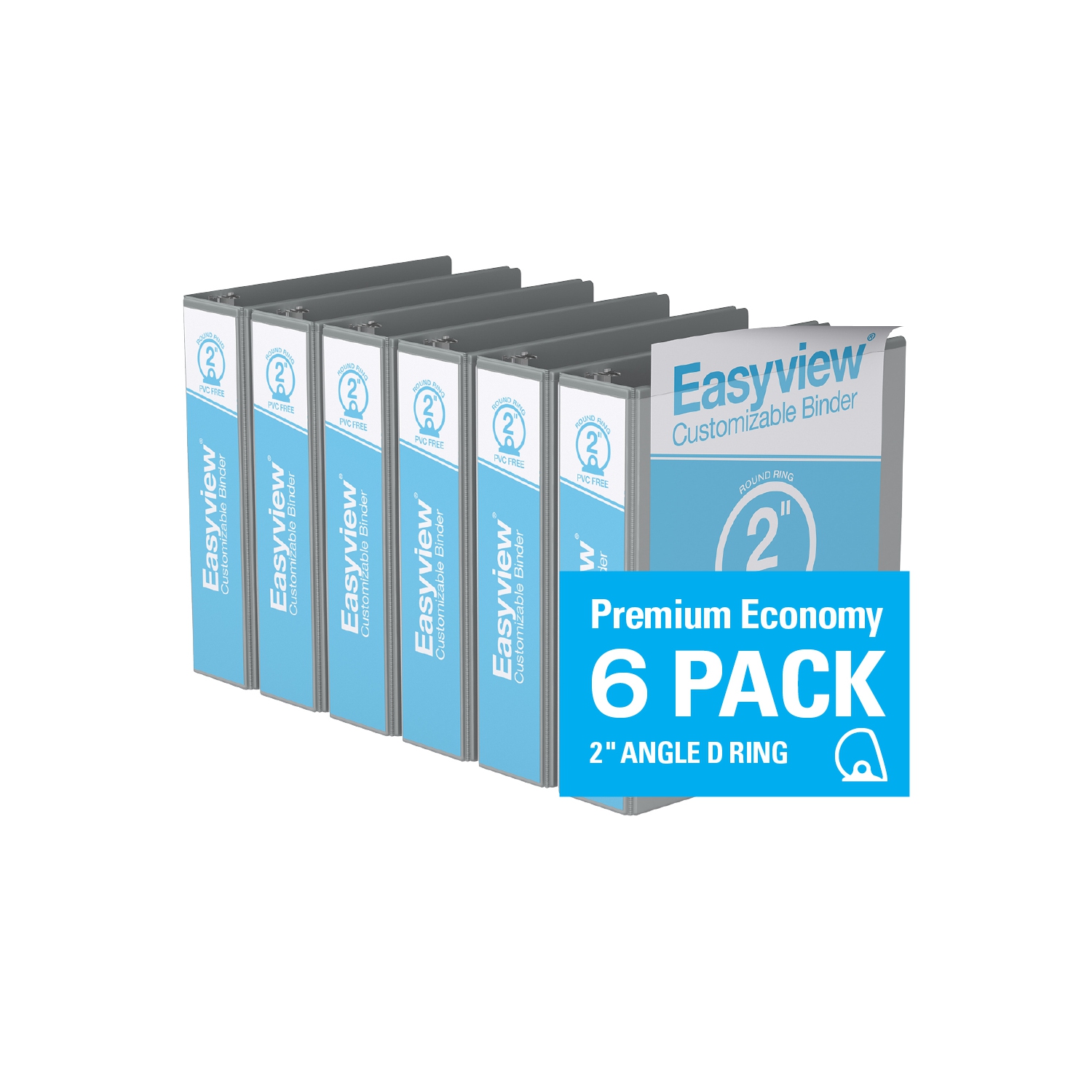 Davis Group Easyview® Premium Round Ring Customizable View Binder, 6 Pack, 2" - Grey