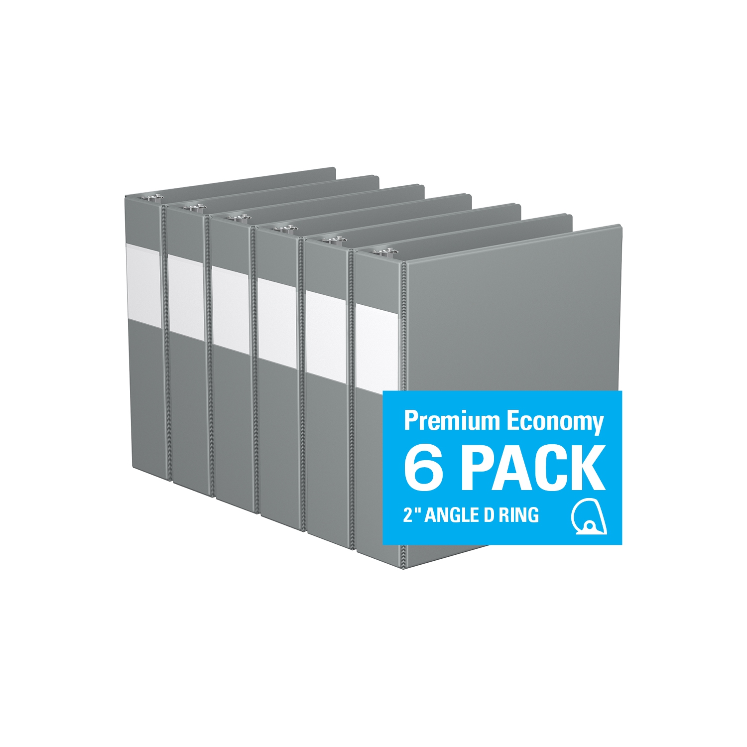 Davis Group Premium Economy D Ring Binder, 6 Pack, 2" - Grey