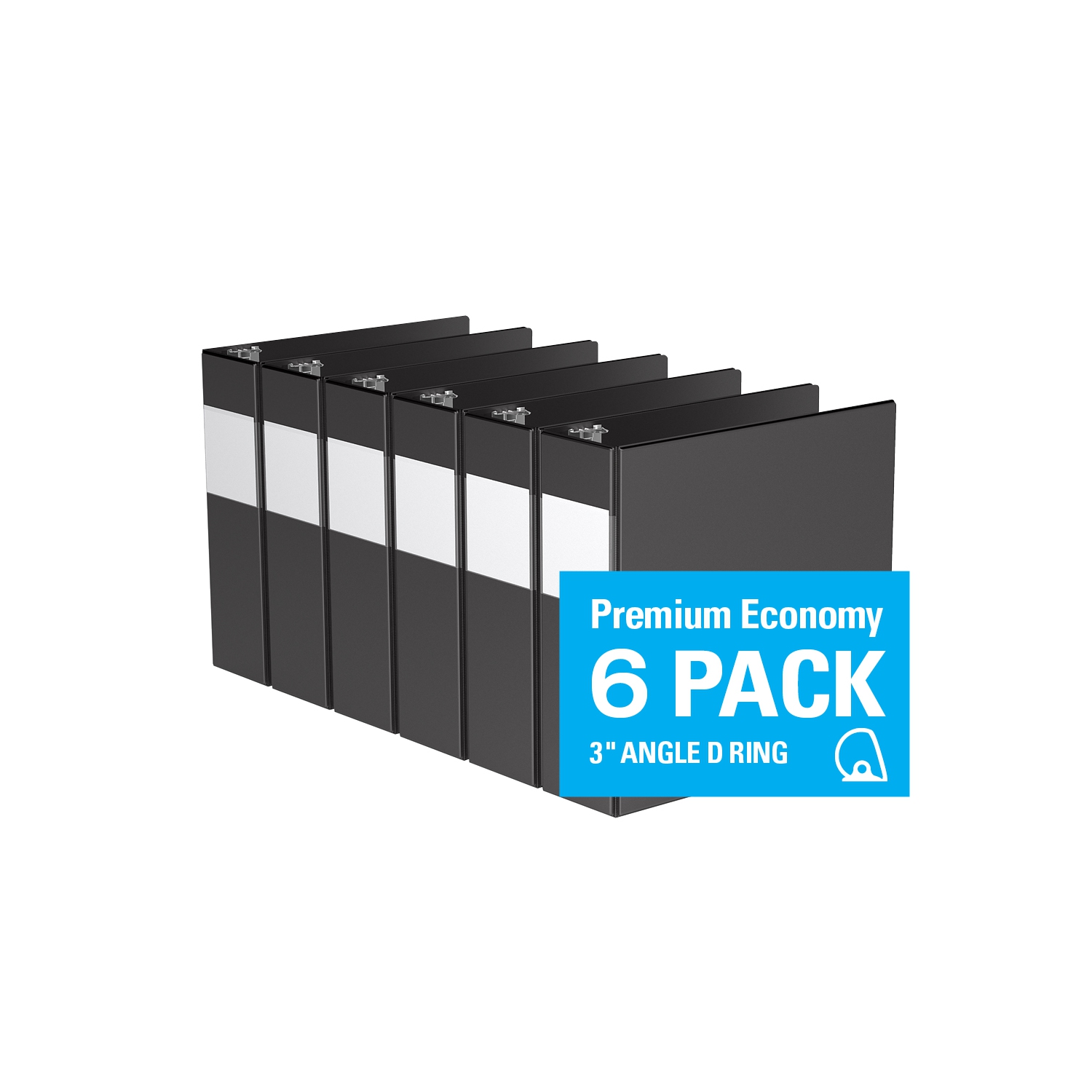 Davis Group Premium Economy D Ring Binder, 6 Pack, 3" - Black