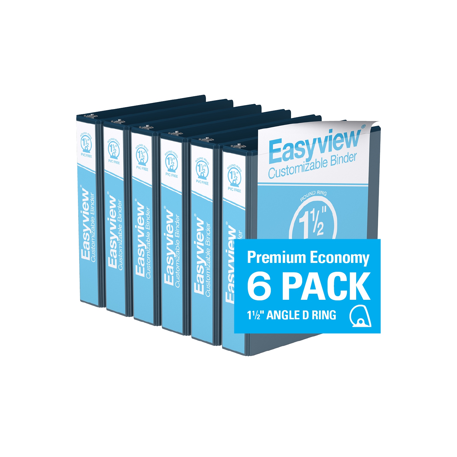 Davis Group Easyview® Premium Round Ring Customizable View Binder, 6 Pack, 1.5" - Navy Blue