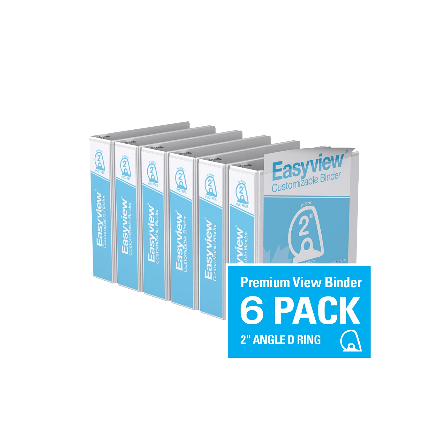 Davis Group Easyview® Premium D Ring Customizable View Binder, 6 Pack, 2" - White
