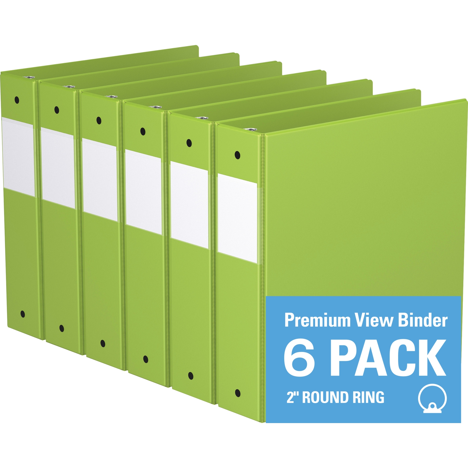 Davis Group Premium Economy Round Ring Binder, 6 Pack, 2" - Lime Green