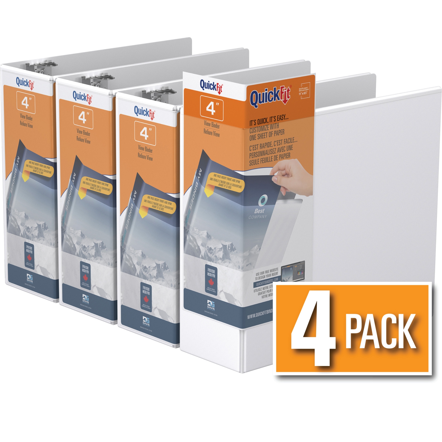 Davis Group Davis Group QuickFit® View Binder D Ring, 4 Pack, 4" - White