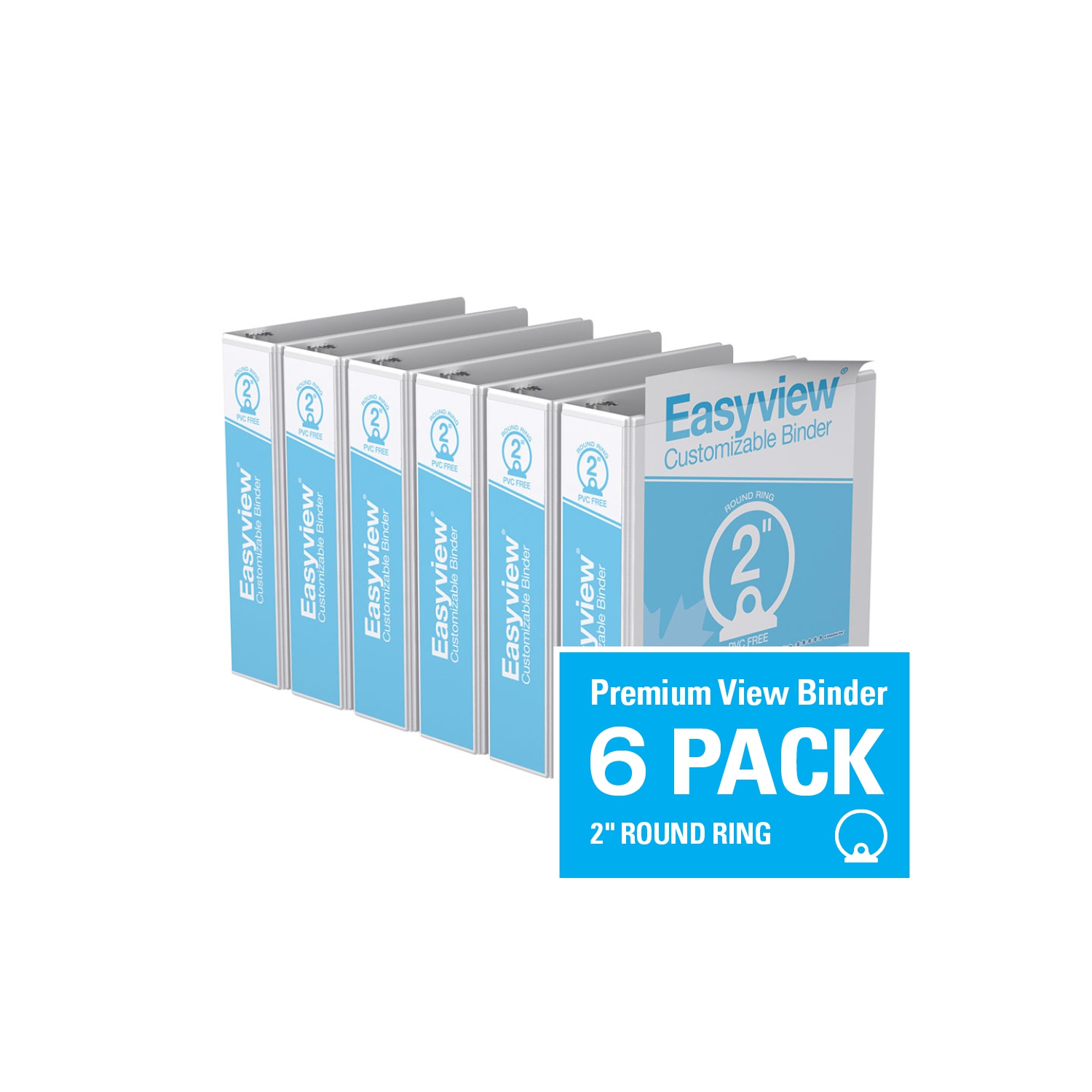 Davis Group Easyview® Premium Round Ring Customizable View Binder, 6 Pack, 2" - White