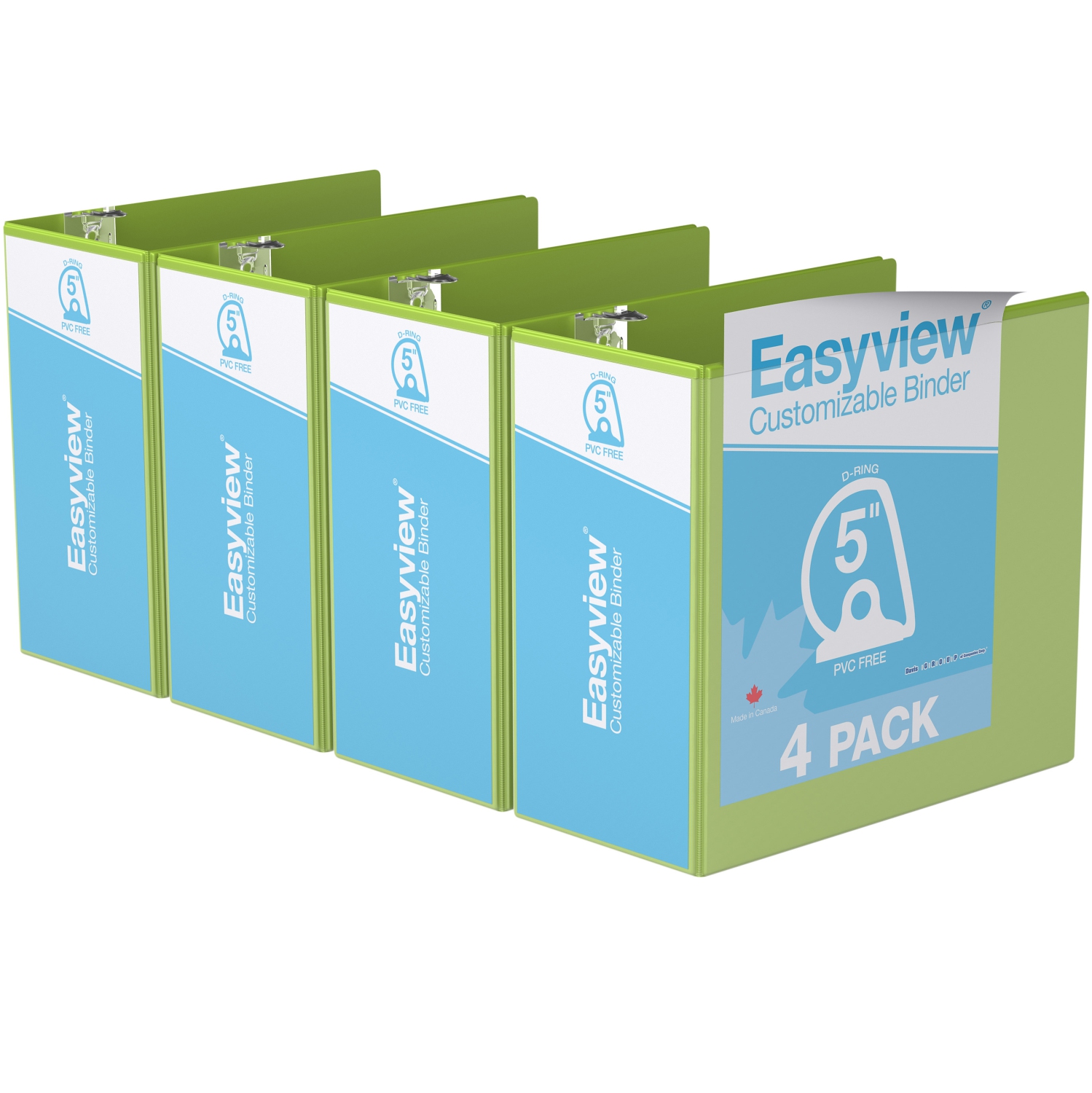 Davis Group Easyview® Premium D Ring Customizable View Binder, 4 Pack, 5" - Lime Green