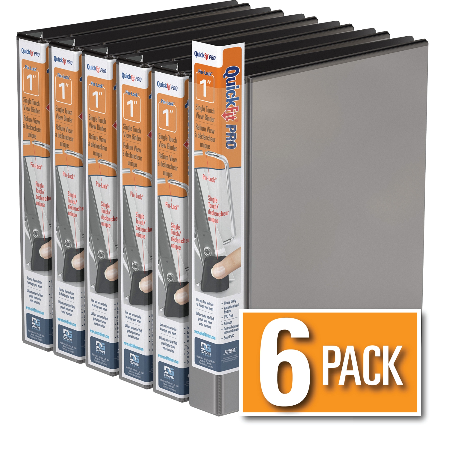 Davis Group Davis Group QuickFit® Pro Heavy Duty Single Touch Pin-Lock® View Binder, 6 Pack, 1" - Black