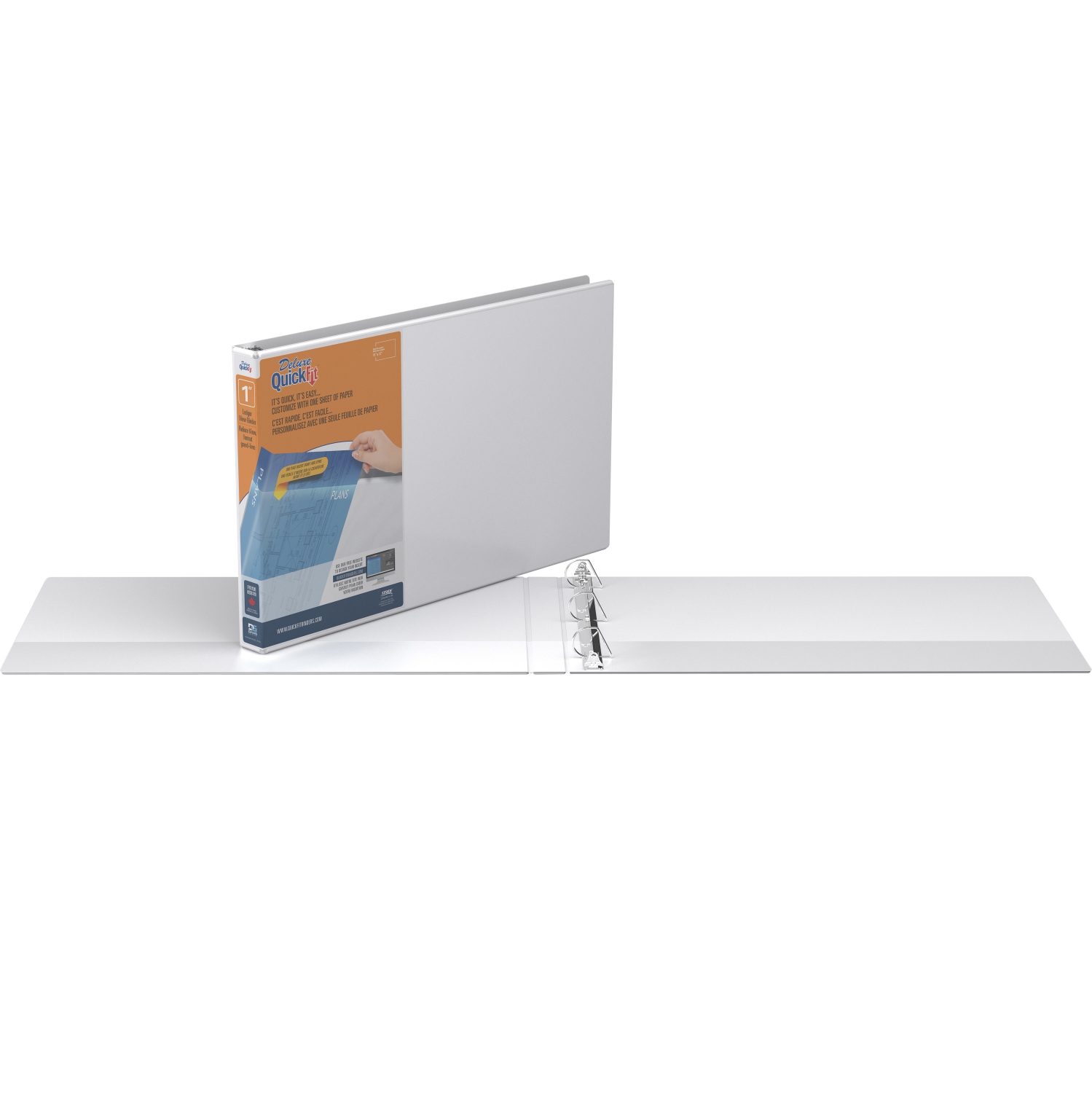 Reliure QuickFit® View robuste, 11 po x 17 po, anneaux inclinés en D verrouillables 1 po, blanc, paquet de 2