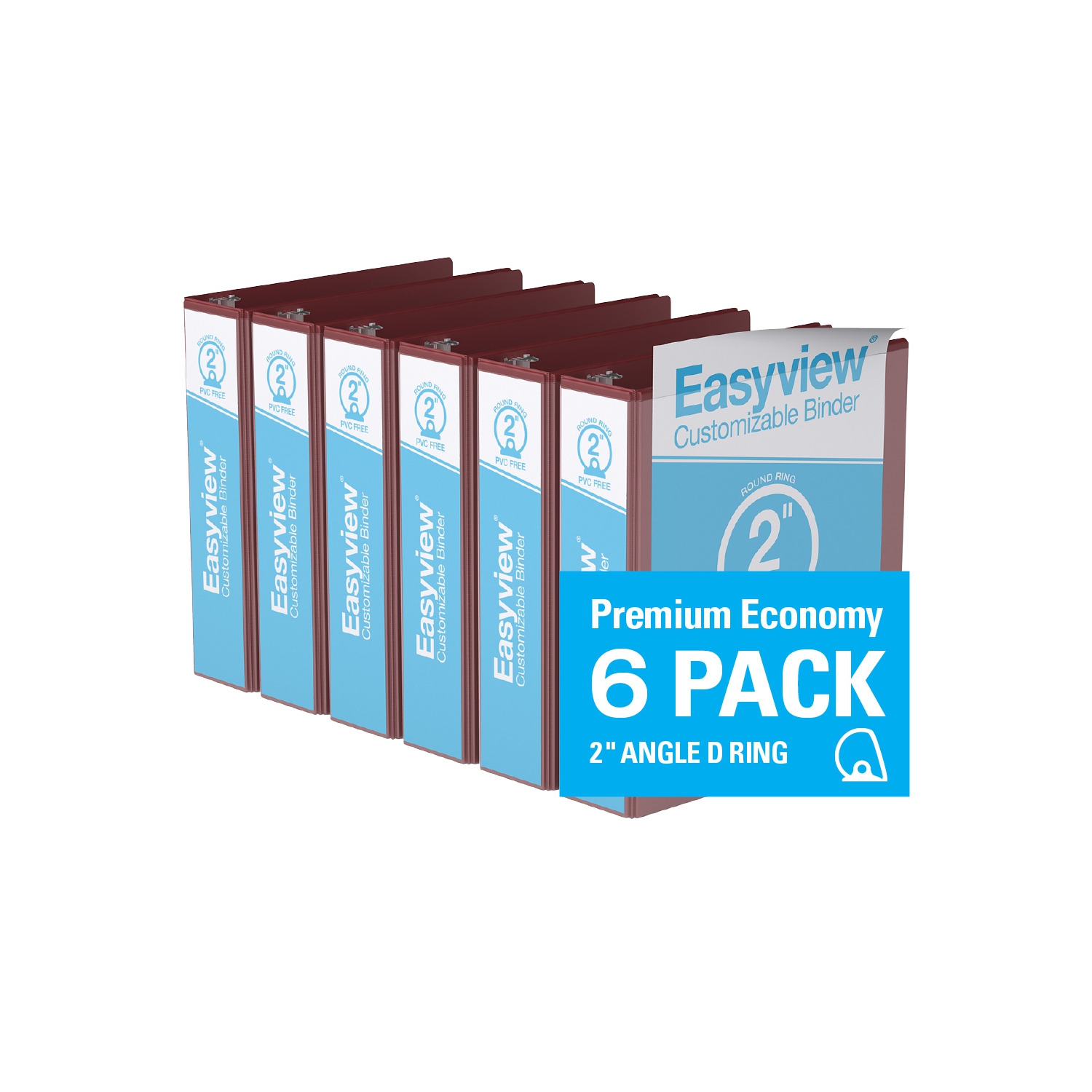 Super offre Easyview®, Reliure View à anneaux ronds 2 po, personnalisable, paquet de 6 - Bourgogne