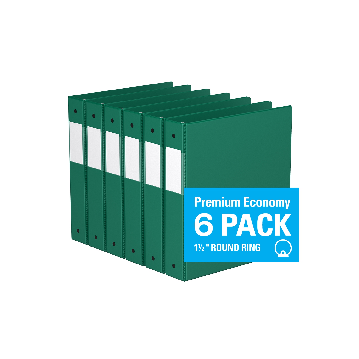 Davis Group Premium Economy Round Ring Binder, 6 Pack, 1.5" - Green