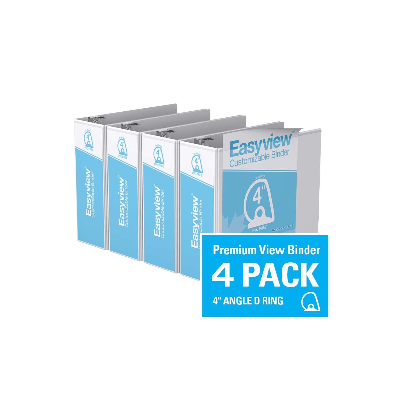 Davis Group Easyview® Premium Angle D Customizable View Binder, 4 Pack, 4" - White