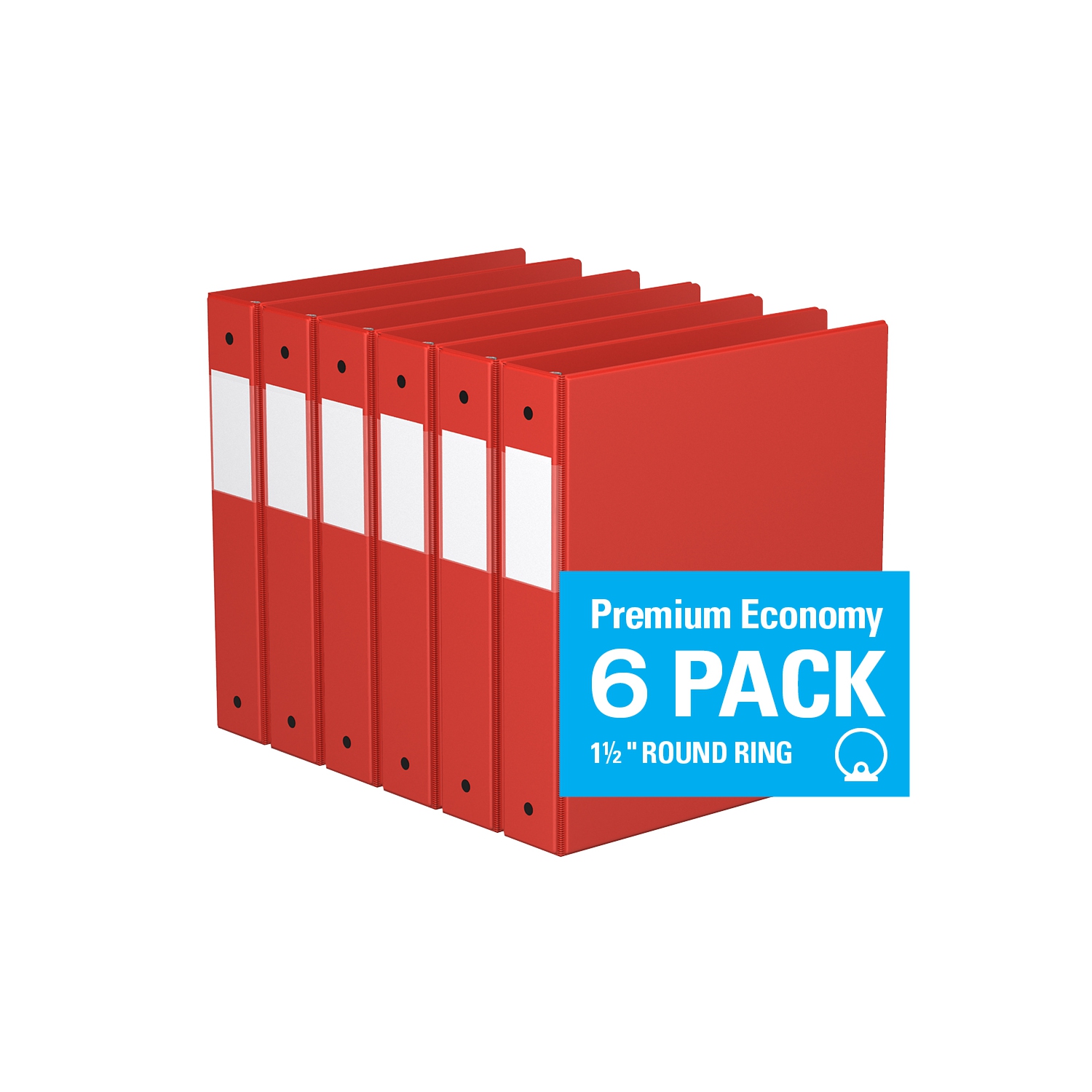 Davis Group Premium Economy Round Ring Binder, 6 Pack, 1.5" - Red