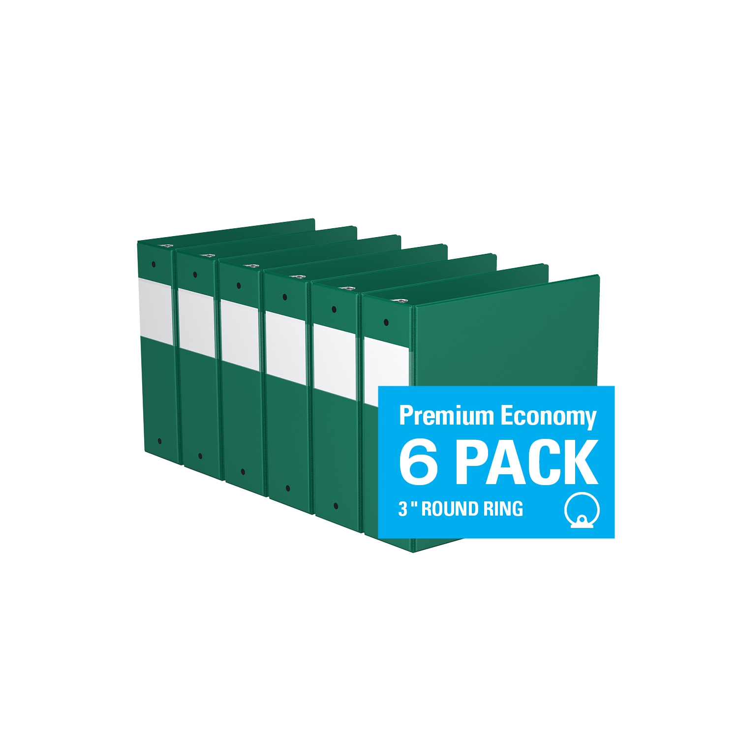 Davis Group Premium Economy Round Ring Binder, 6 Pack, 3" - Green