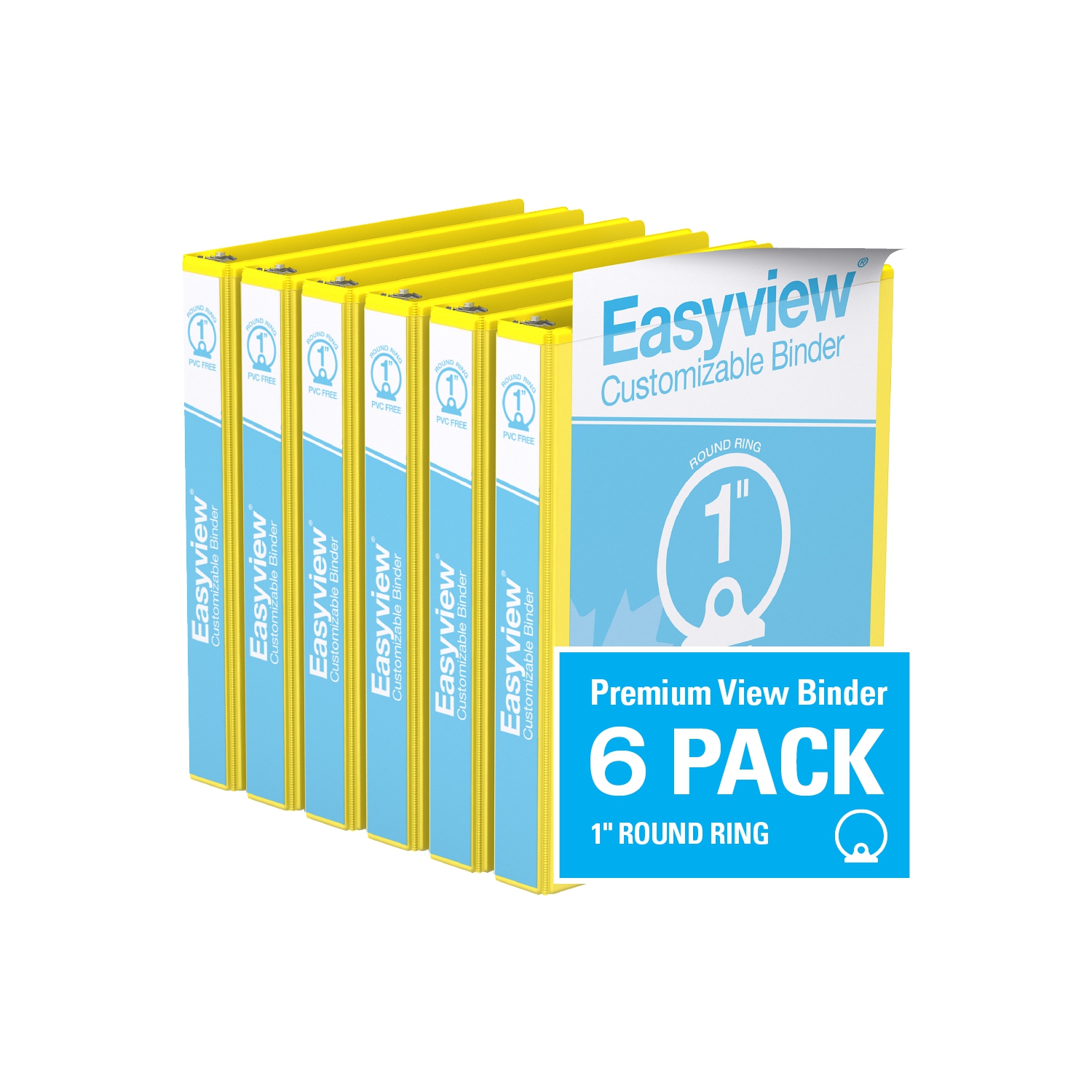 Davis Group Easyview® Premium Round Ring Customizable View Binder, 6 Pack, 1" - Yellow
