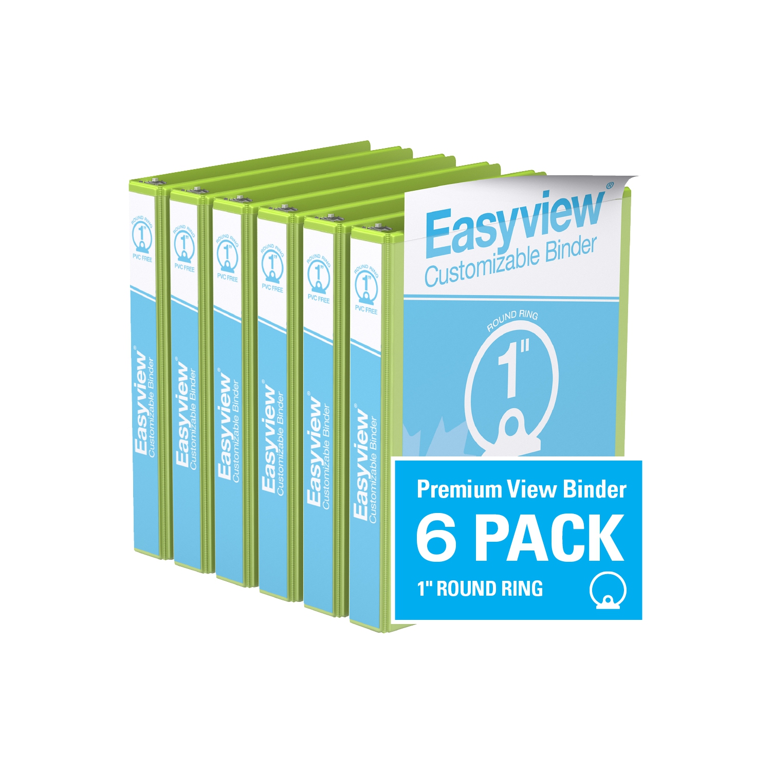 Super offre Easyview®, Reliure View à anneaux ronds 1 po, personnalisable, paquet de 6 - Vert Lime