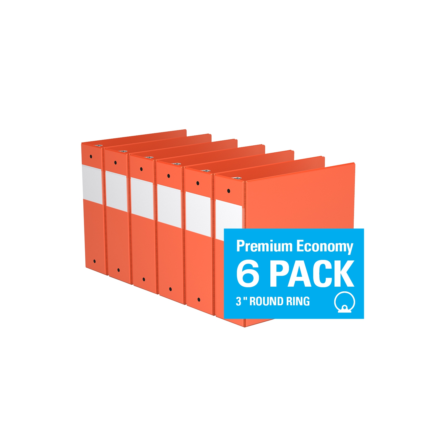 Davis Group Premium Economy Round Ring Binder, 6 Pack, 3" - Orange