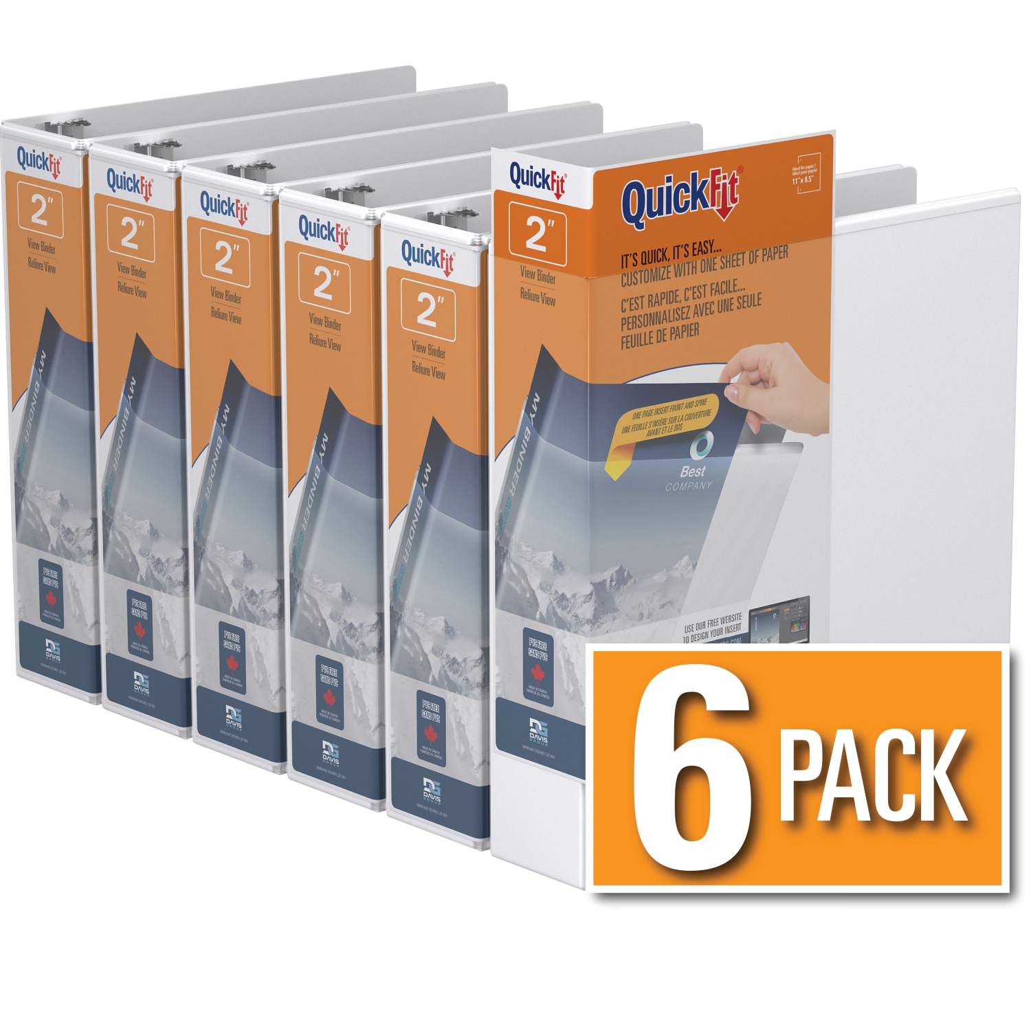 Davis Group QuickFit® View Binder D Ring, 6 Pack, 2" - White