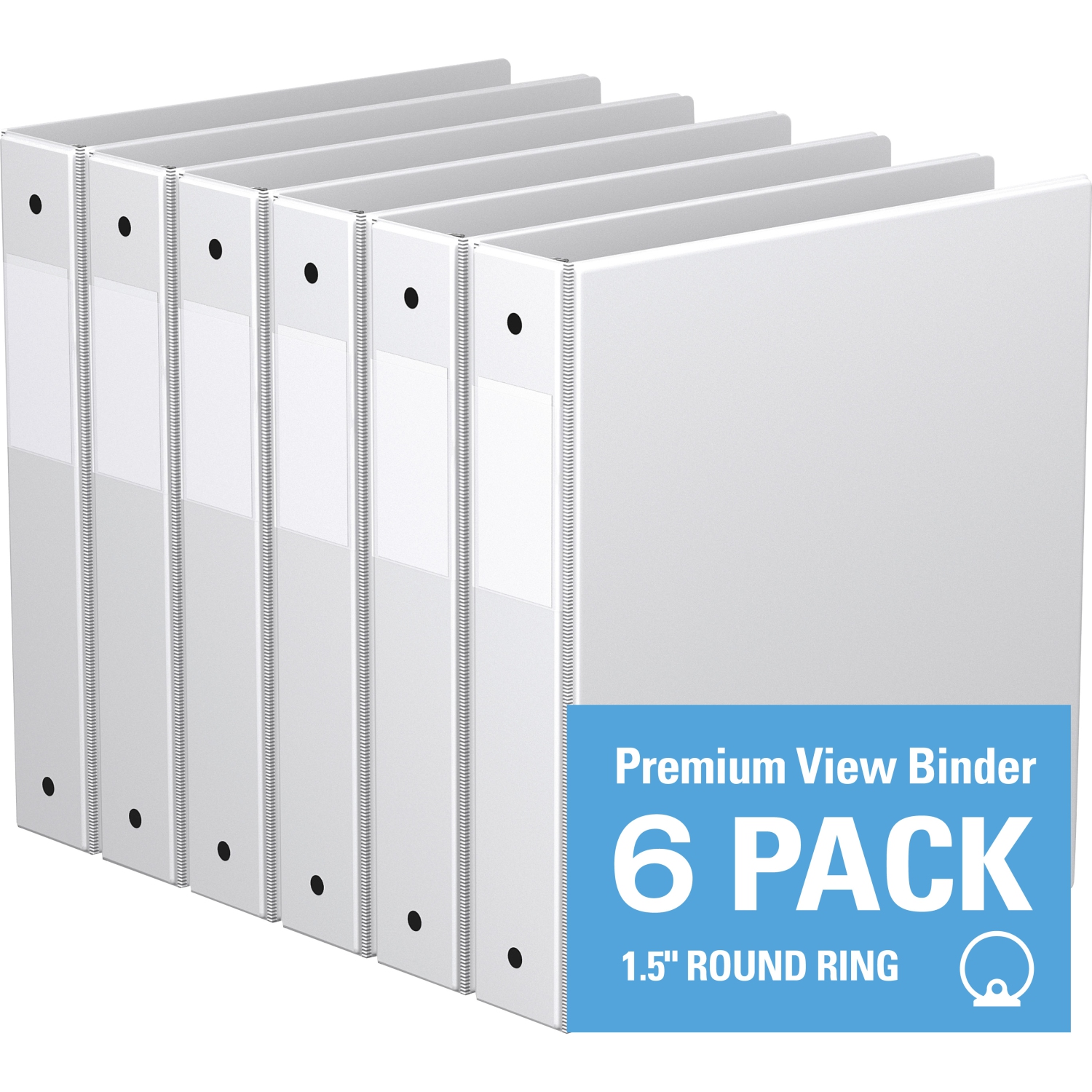 Davis Group Premium Economy Round Ring Binder, 6 Pack, 1.5" - White