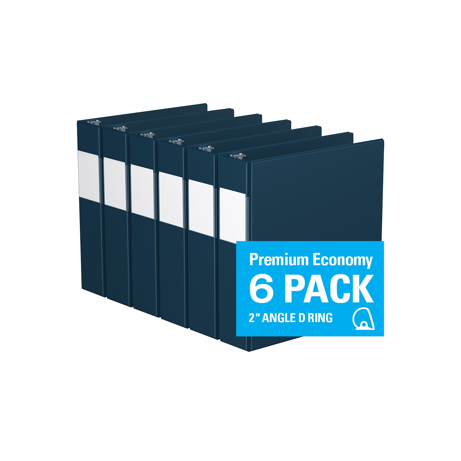 Super économie, Reliure à anneaux en “D” inclinés 2 po, paquet de 6 – Bleu Marine
