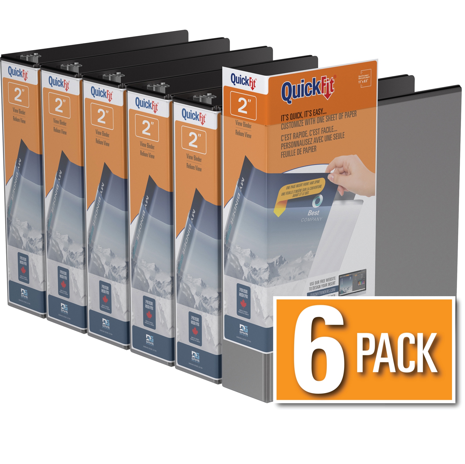 Davis Group Davis Group QuickFit® View Binder D Ring, 6 Pack, 2" - Black