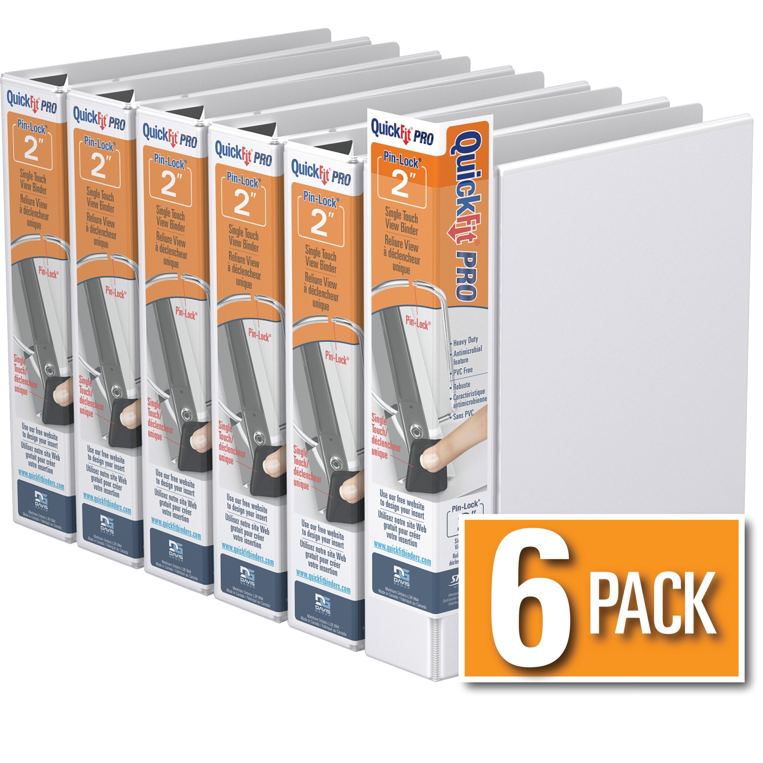 Davis Group Davis Group QuickFit® Pro Heavy Duty Single Touch Pin-Lock® View Binder, 6 Pack, 2" - White