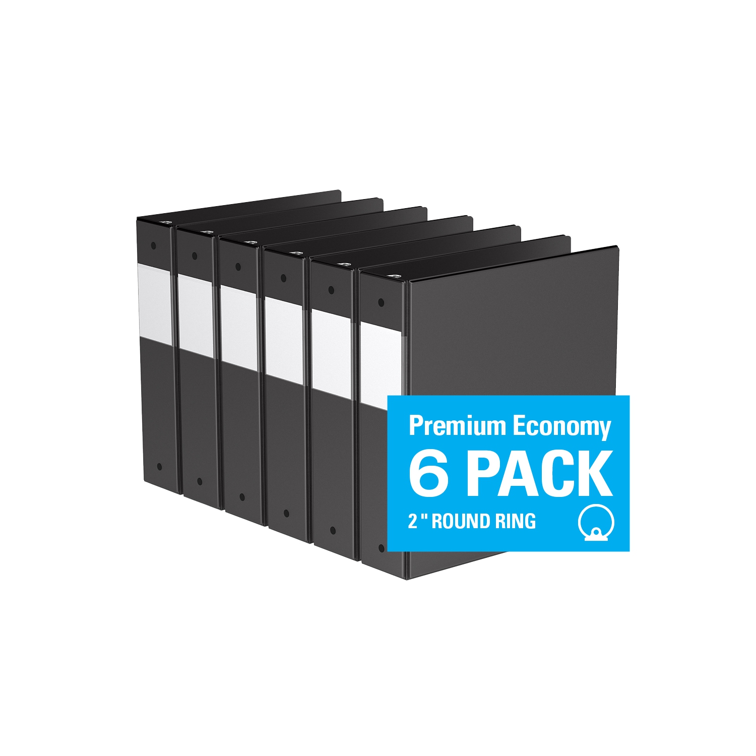 Davis Group Premium Economy Round Ring Binder, 6 Pack, 2" - Black
