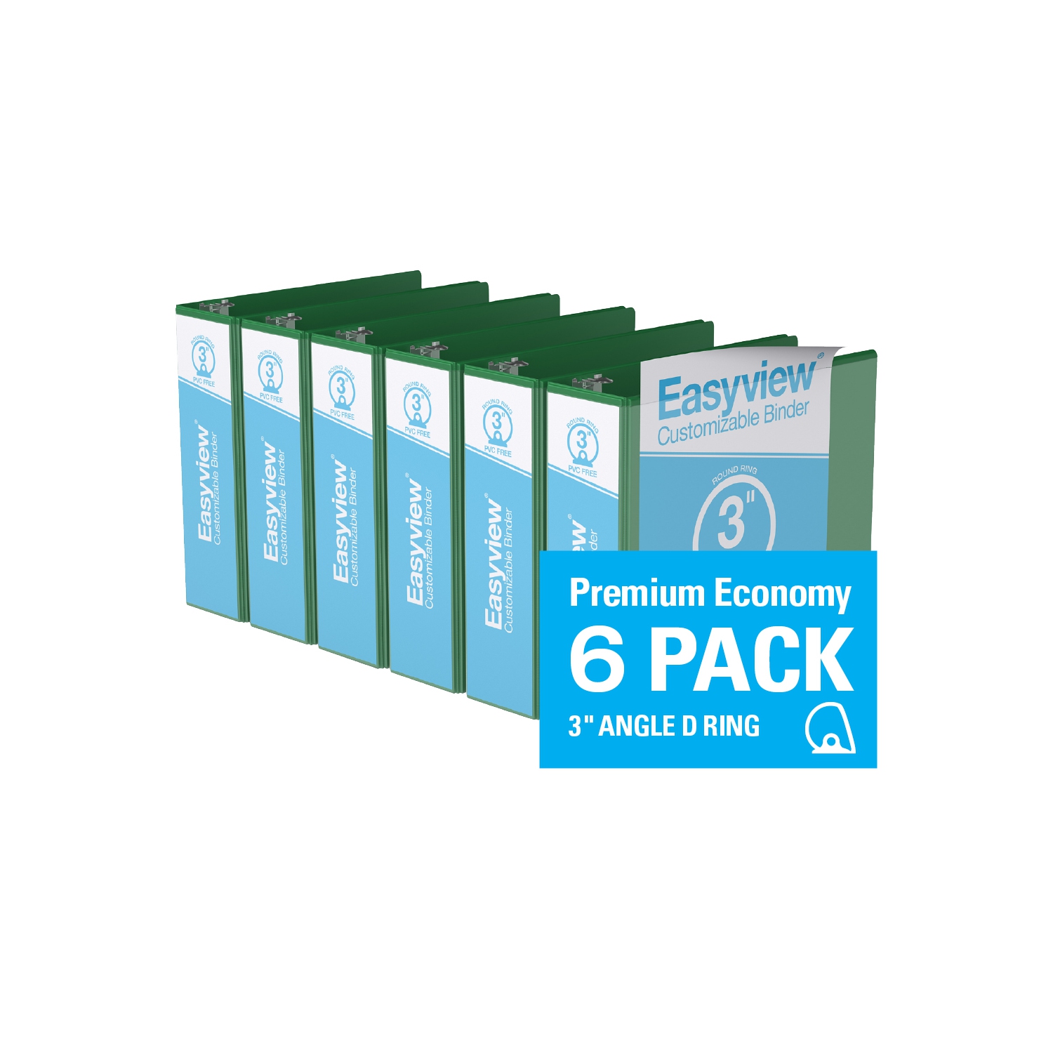 Davis Group Easyview® Premium Round Ring Customizable View Binder, 6 Pack, 3" - Green