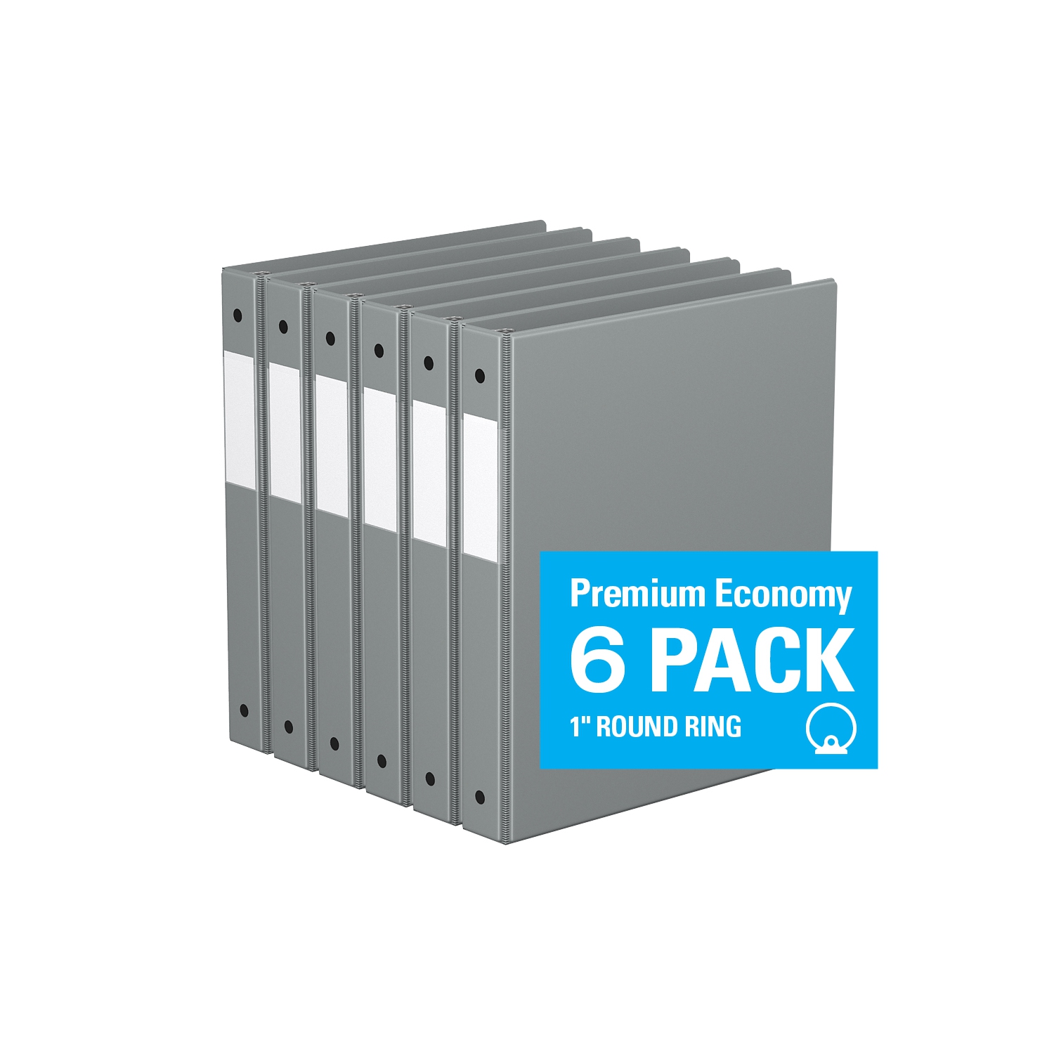 Davis Group Premium Economy Round Ring Binder, 6 Pack, 1"- Grey