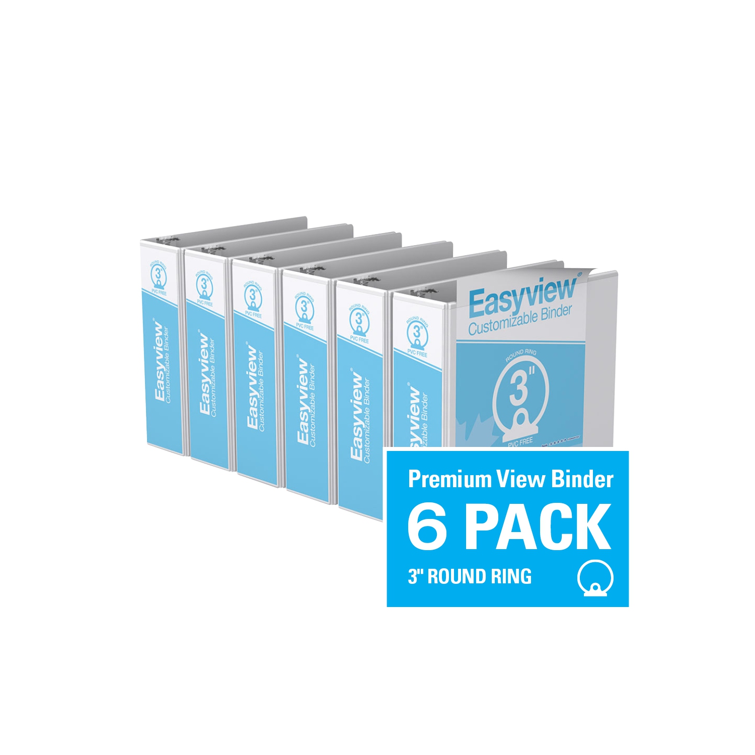 Davis Group Easyview® Premium Round Ring Customizable View Binder, 6 Pack, 3" - White
