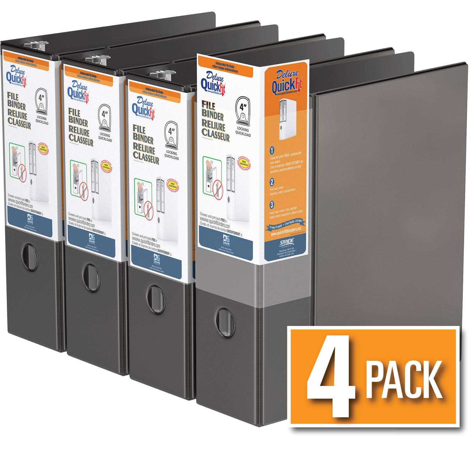 Reliure QuickFit® robuste, 4 po, anneaux en D, blanc, paquet de 4