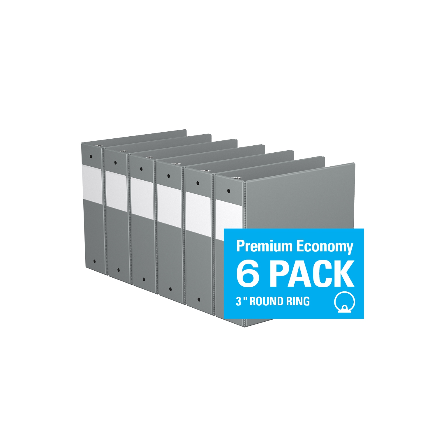 Davis Group Premium Economy Round Ring Binder, 6 Pack, 3" - Grey