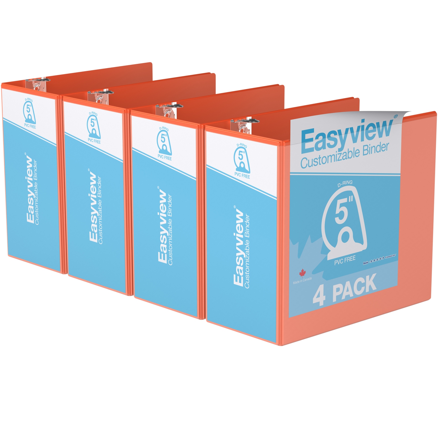 Davis Group Easyview® Premium D Ring Customizable View Binder, 4 Pack, 5" - Orange