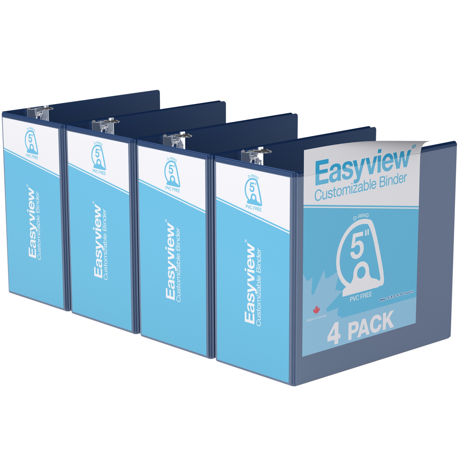 Davis Group Easyview® Premium D Ring Customizable View Binder, 4 Pack, 5" - Royal Blue