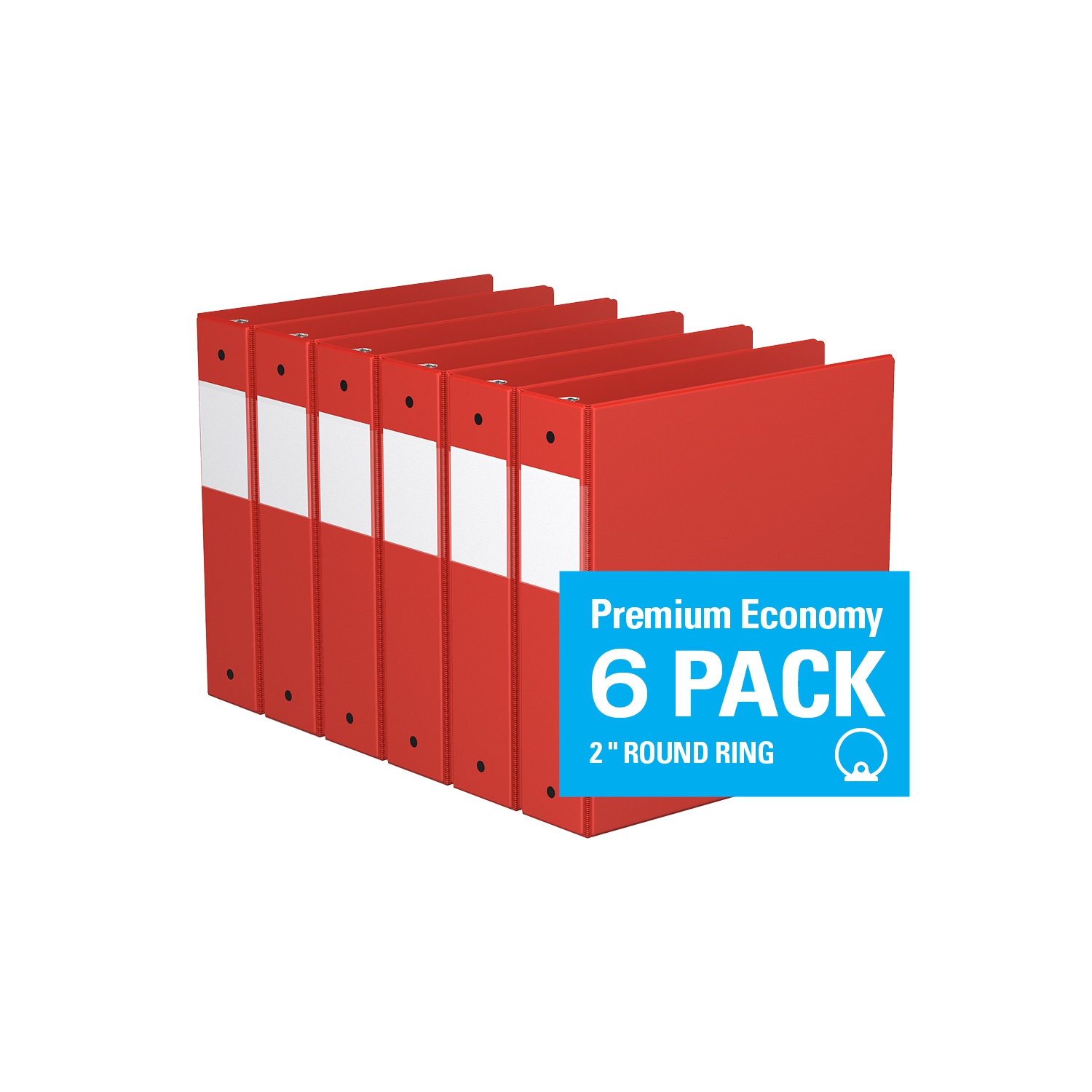 Davis Group Premium Economy Round Ring Binder, 6 Pack, 2" - Red