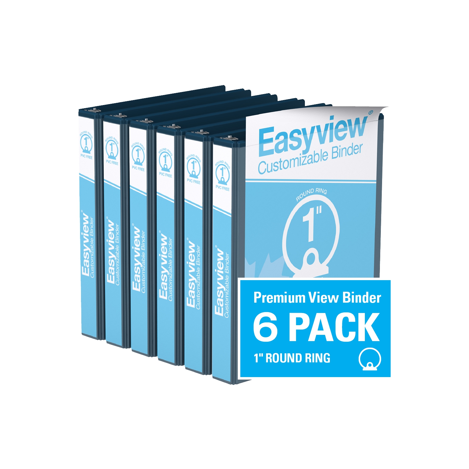 Davis Group Easyview® Premium Round Ring Customizable View Binder, 6 Pack, 1" - Navy Blue