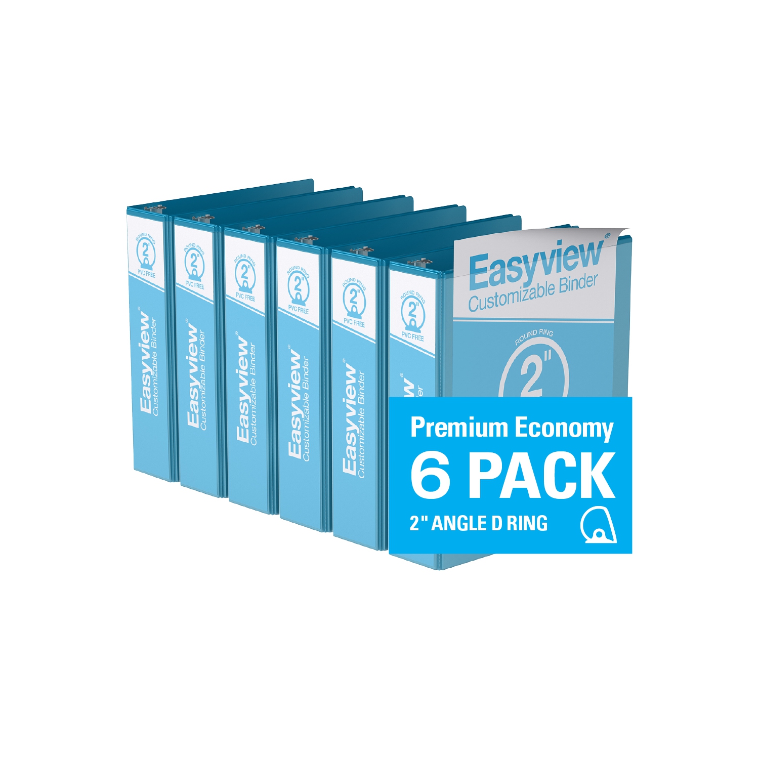 Davis Group Easyview® Premium Round Ring Customizable View Binder, 6 Pack, 2" - Turquoise Blue