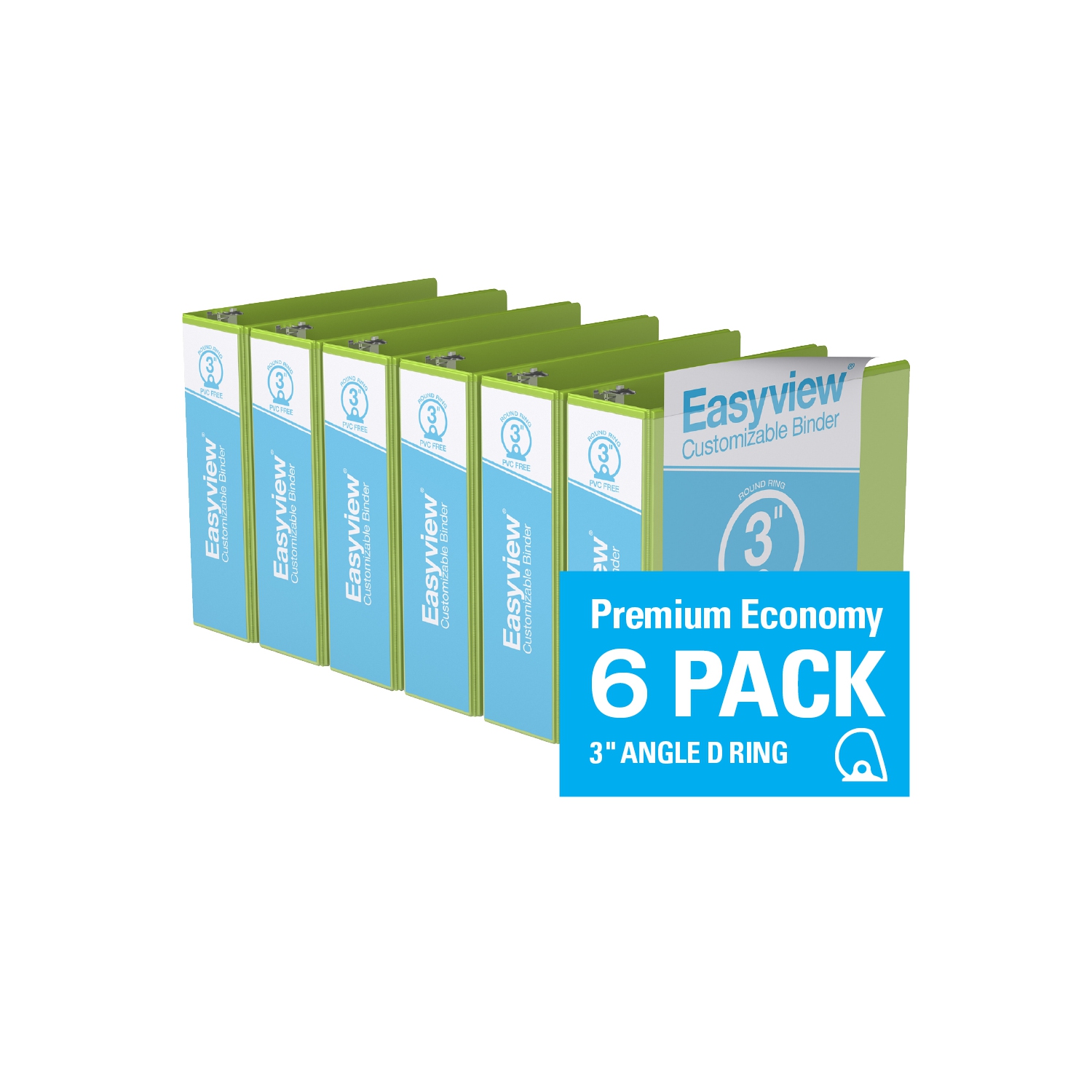 Davis Group Easyview® Premium Round Ring Customizable View Binder, 6 Pack, 3" - Lime Green